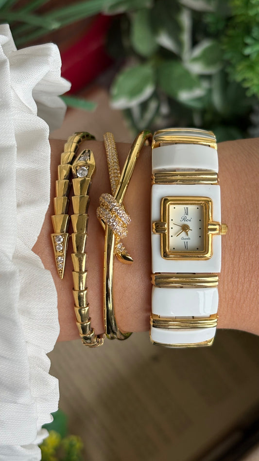 Vintage Roi Watch in Gold Tone White Accent