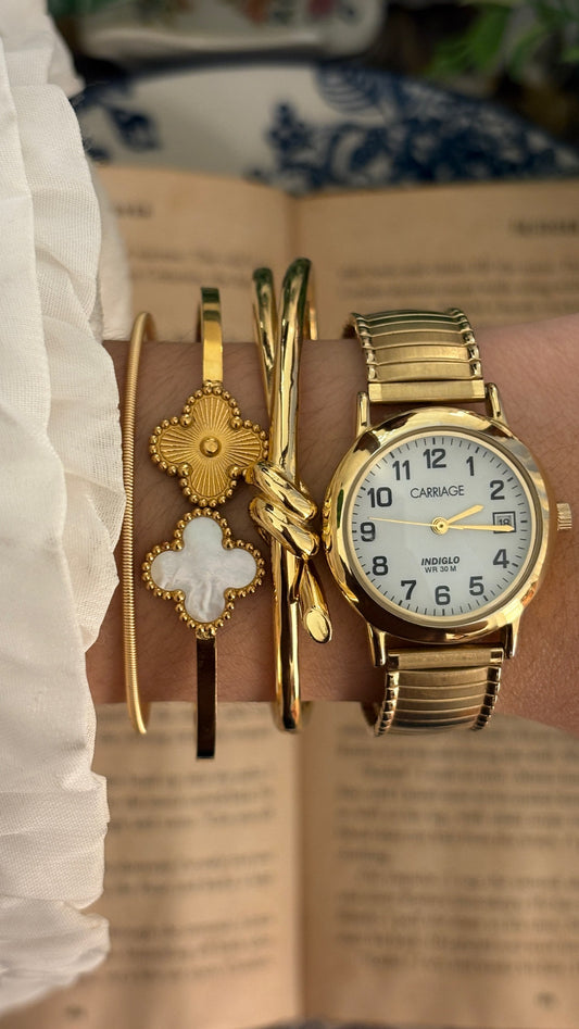 Rare Vintage Carriage by Timex Indiglo Expandable Band Watch in Gold Tone Quartz