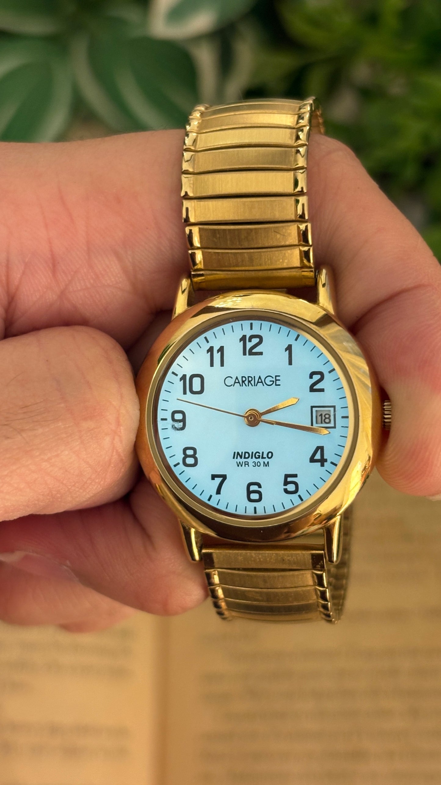 Rare Vintage Carriage by Timex Indiglo Expandable Band Watch in Gold Tone Quartz