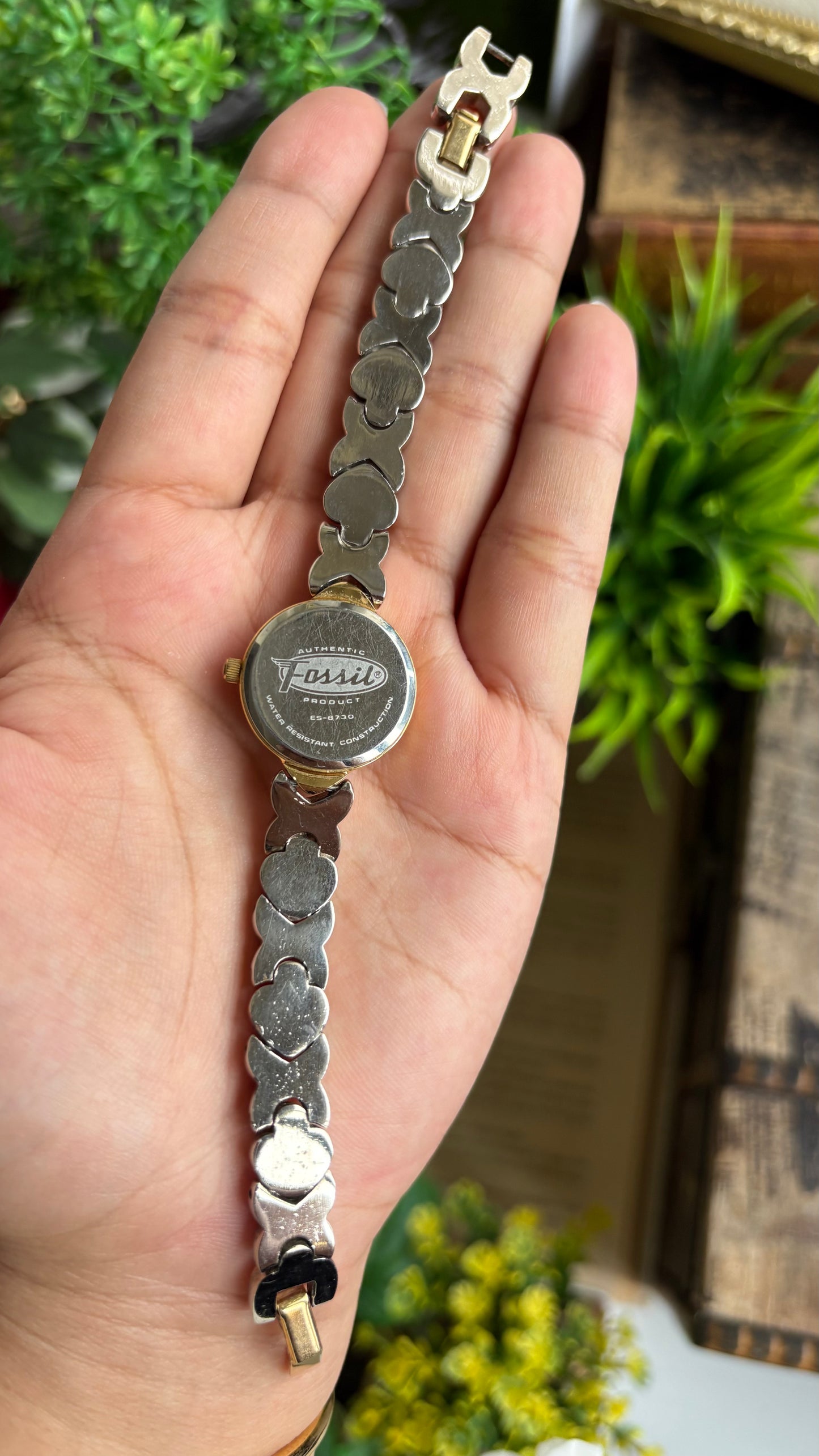 Vintage Fossil Watch in Two-Tone Roman Pearl Dial Heart Straps