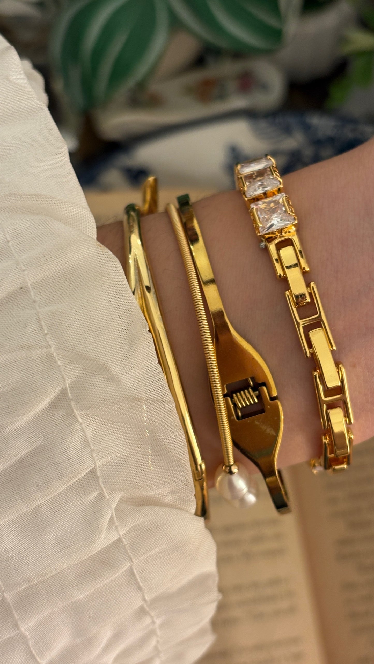 Vintage Mokago Bejeweled Tennis Bracelet Watch in Gold Tone Quartz