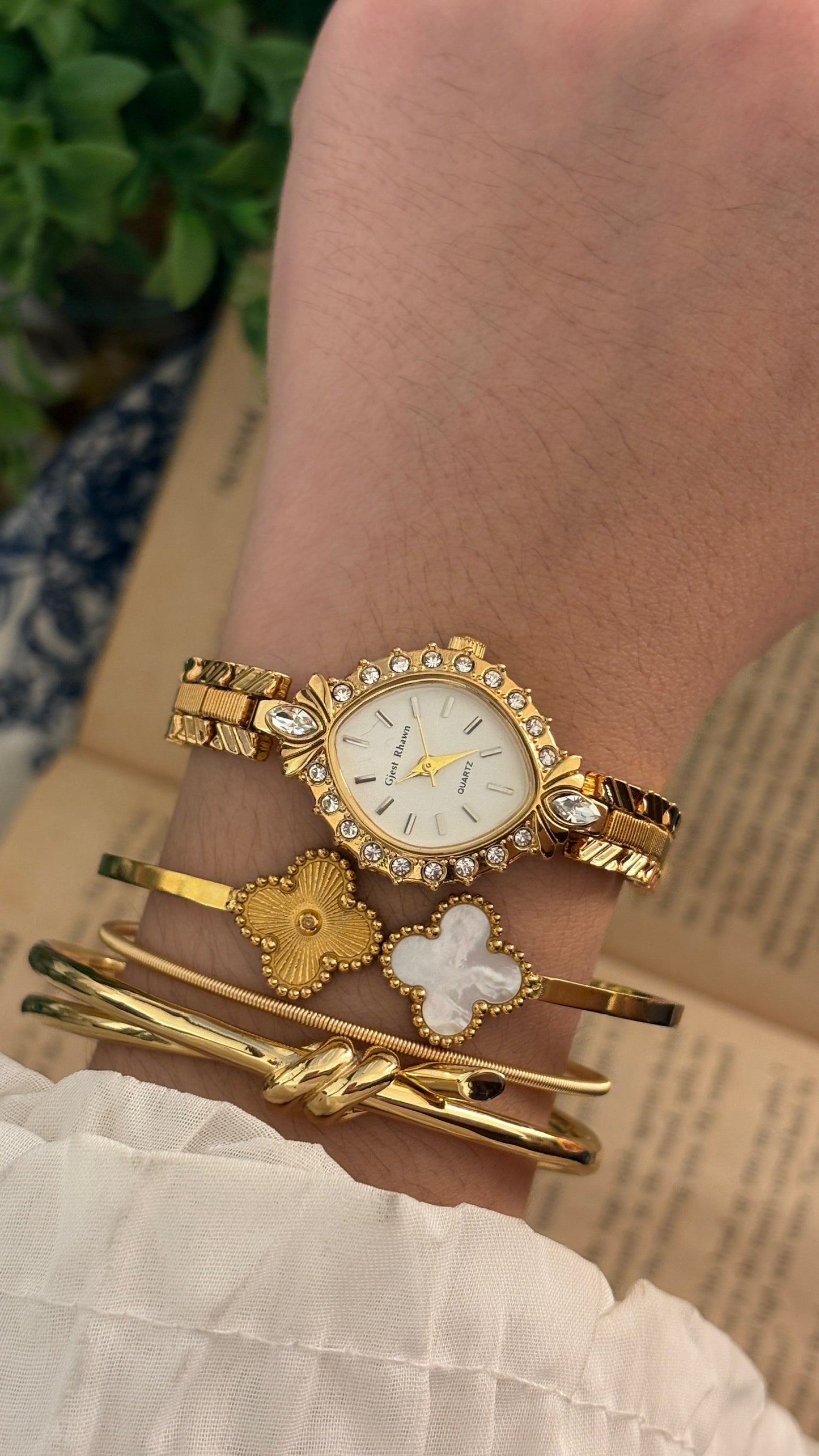 Vintage Gjest Rhawn Marquise Dial Bracelet Watch in Gold Tone Quartz