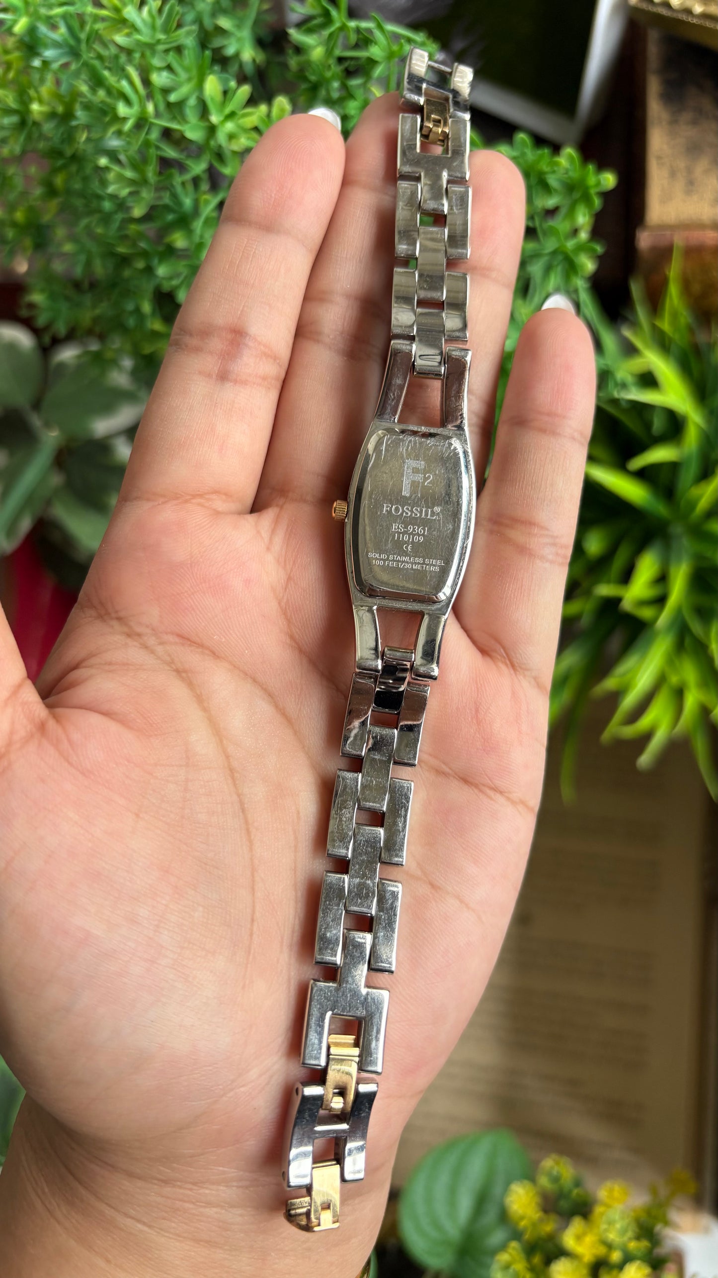 Vintage Fossil Bejeweled Watch in Two-Tone Pearl Dial