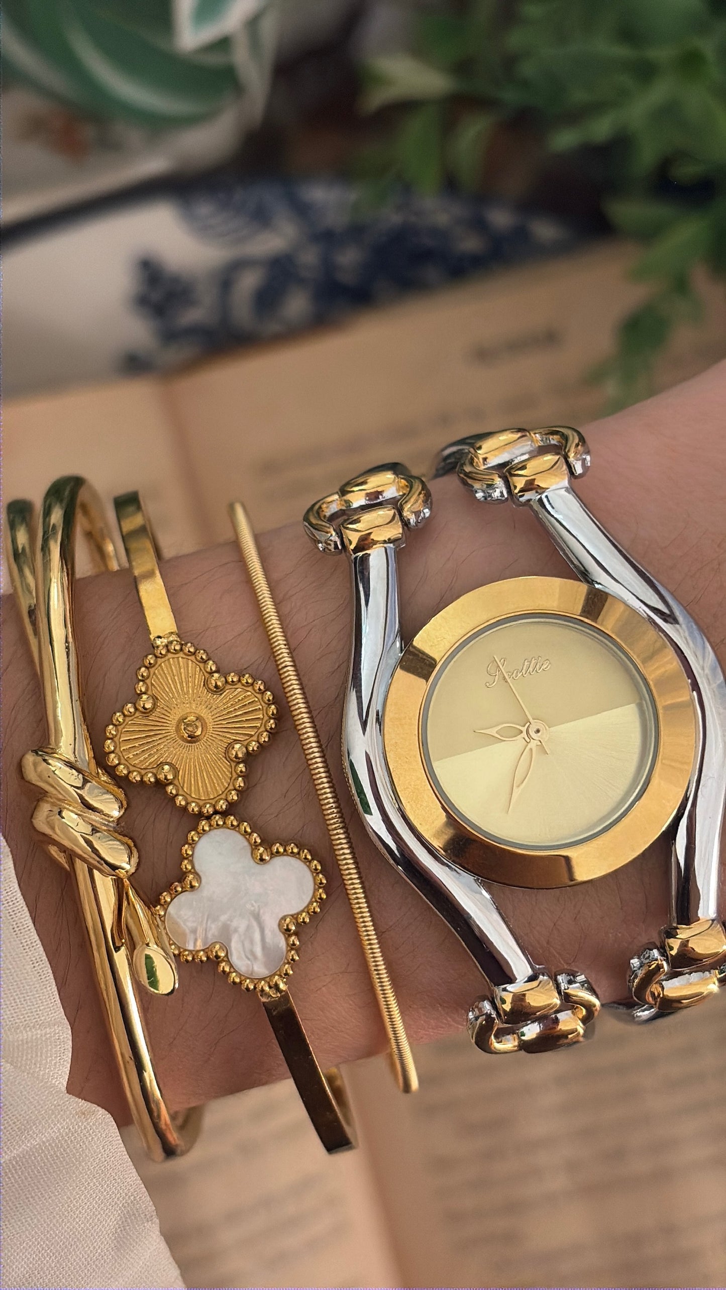 Vintage Scottie Horsebit Gold Dial Bracelet Watch in Two-Tone Quartz