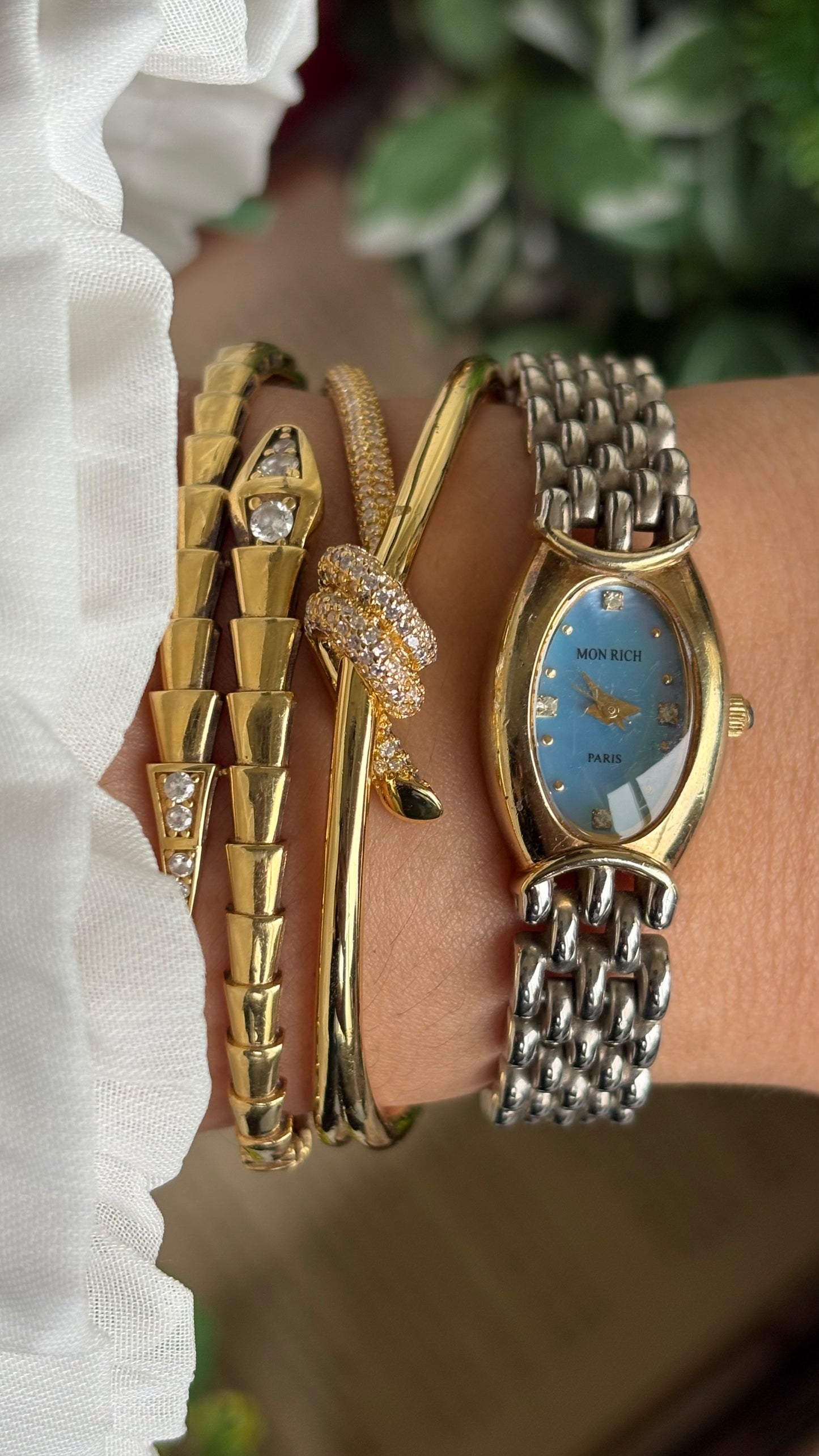 Vintage Mon Rich Paris Watch in Two-Tone Blue Oval Dial