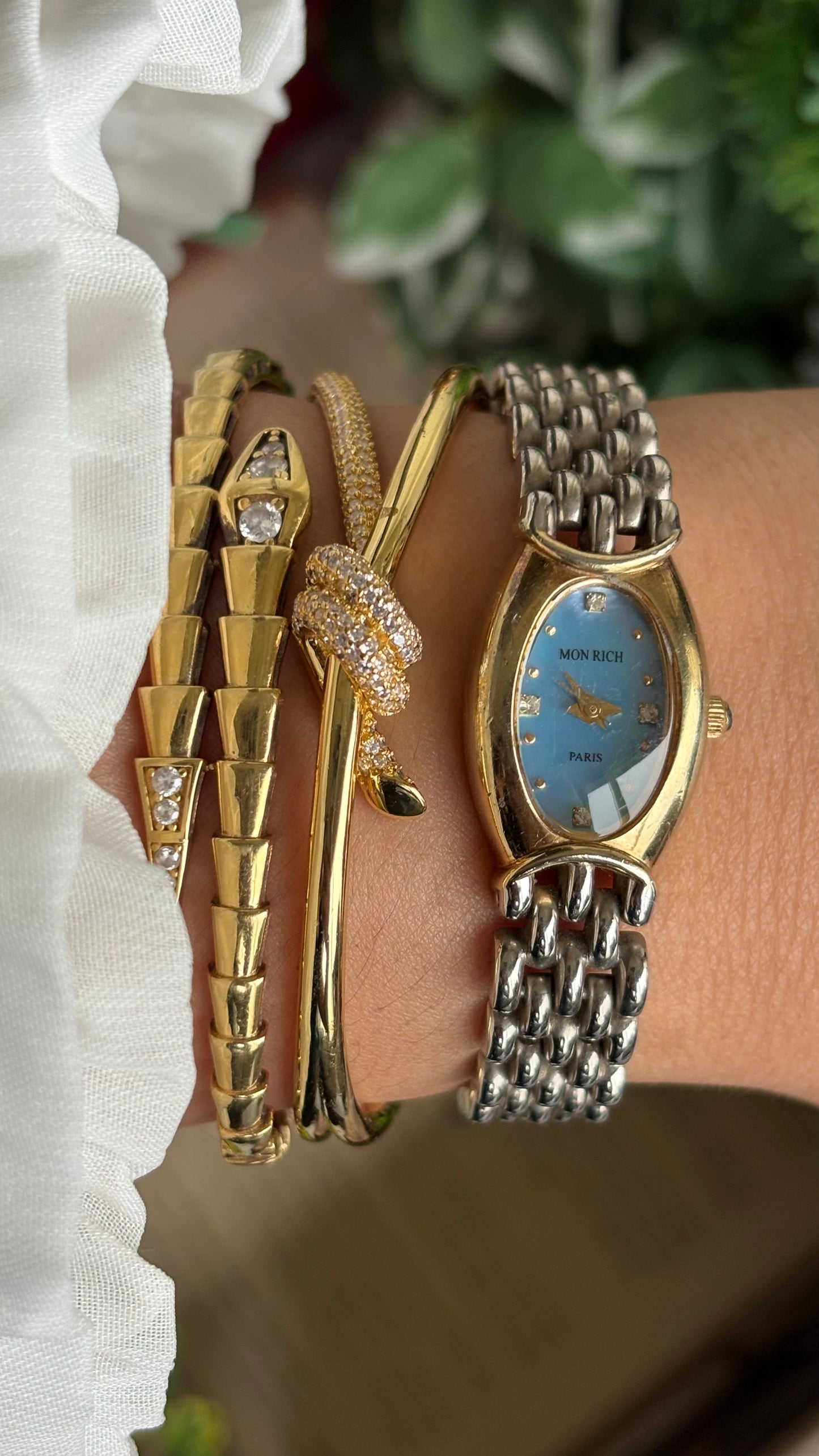 Vintage Mon Rich Paris Watch in Two-Tone Blue Oval Dial