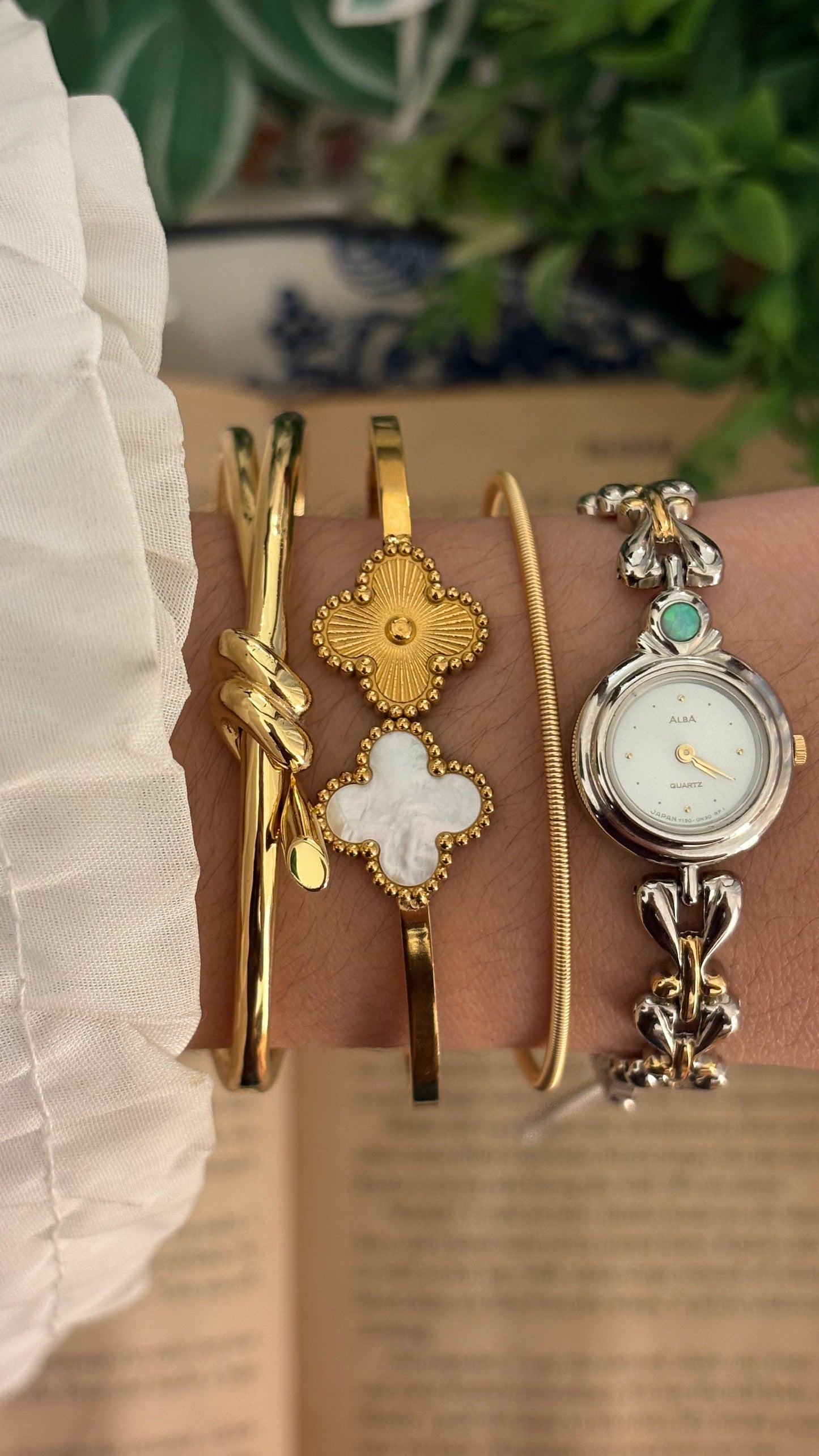 Rare Dainty Vintage Alba by Seiko Opal Accent Watch Bracelet in Two-Tone Quartz