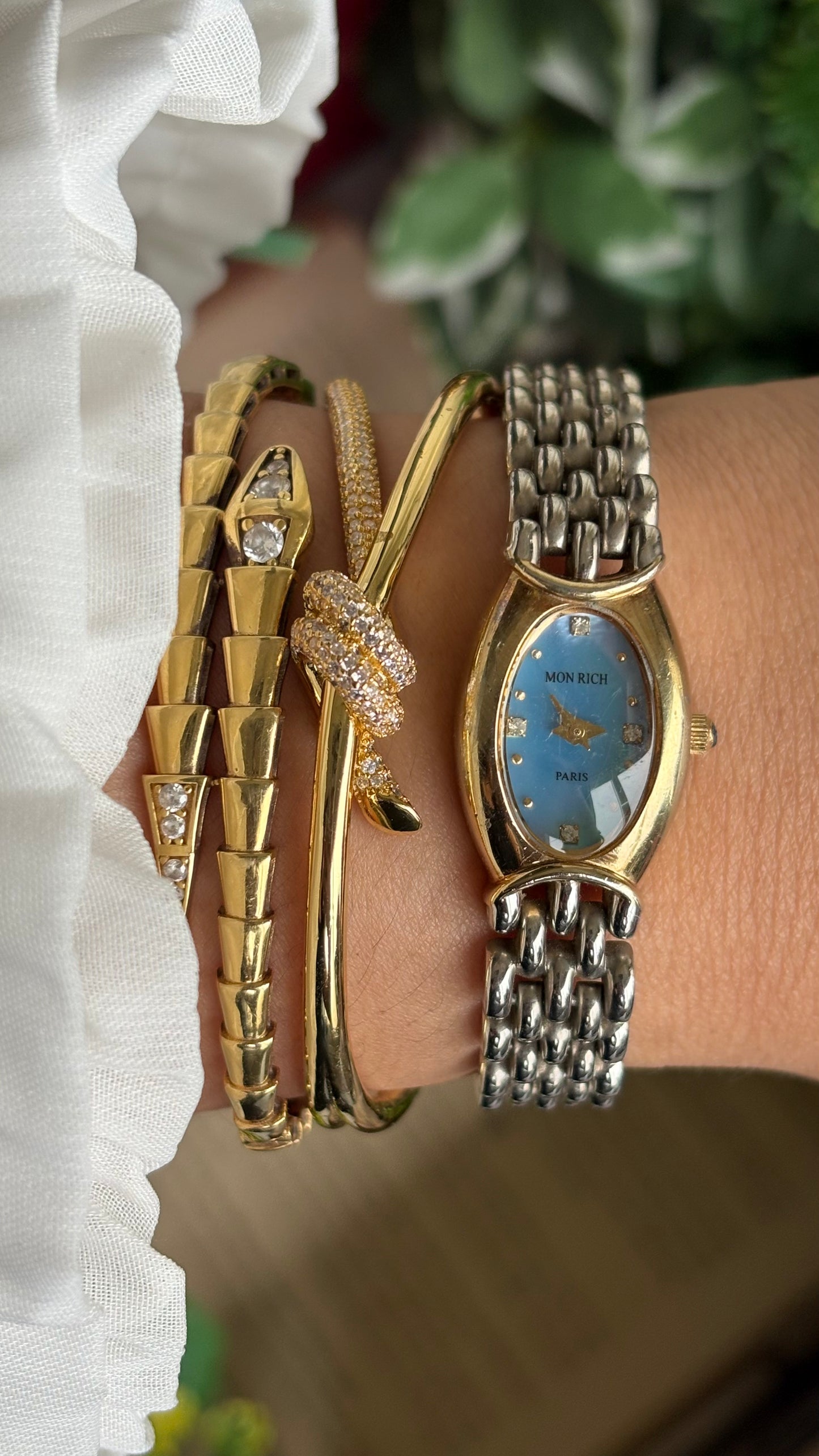 Vintage Mon Rich Paris Watch in Two-Tone Blue Oval Dial