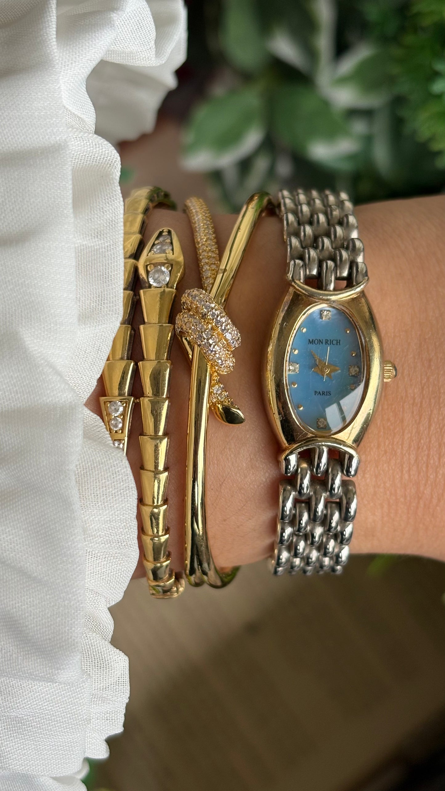 Vintage Mon Rich Paris Watch in Two-Tone Blue Oval Dial