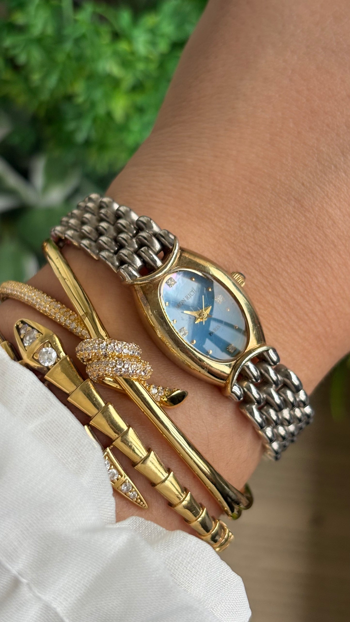 Vintage Mon Rich Paris Watch in Two-Tone Blue Oval Dial