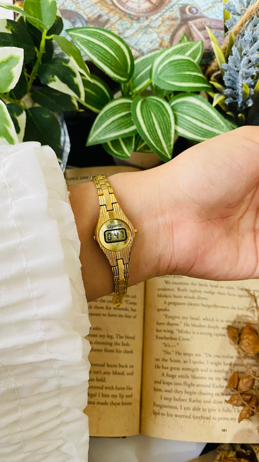 RARE Vintage Super Dainty Digital Watch in Gold Tone