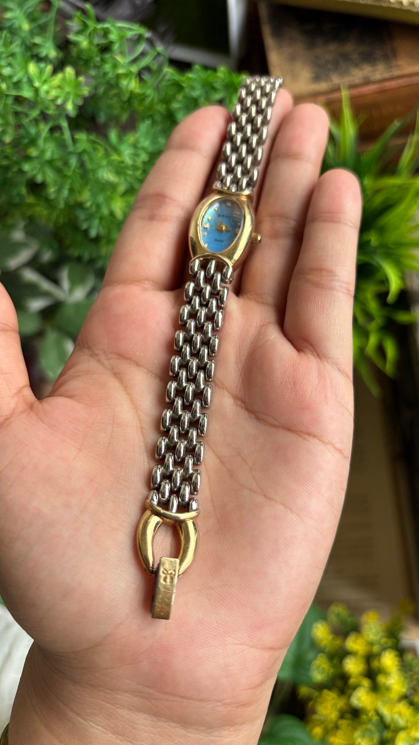 Vintage Mon Rich Paris Watch in Two-Tone Blue Oval Dial