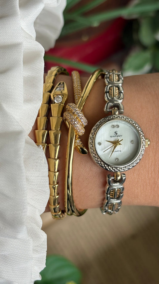 Vintage Swingy Watch in Two-Tone Pearl Dial