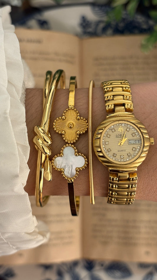 Rare Vintage Lobor Day-Date Window Classic Watch in Gold Tone Quartz