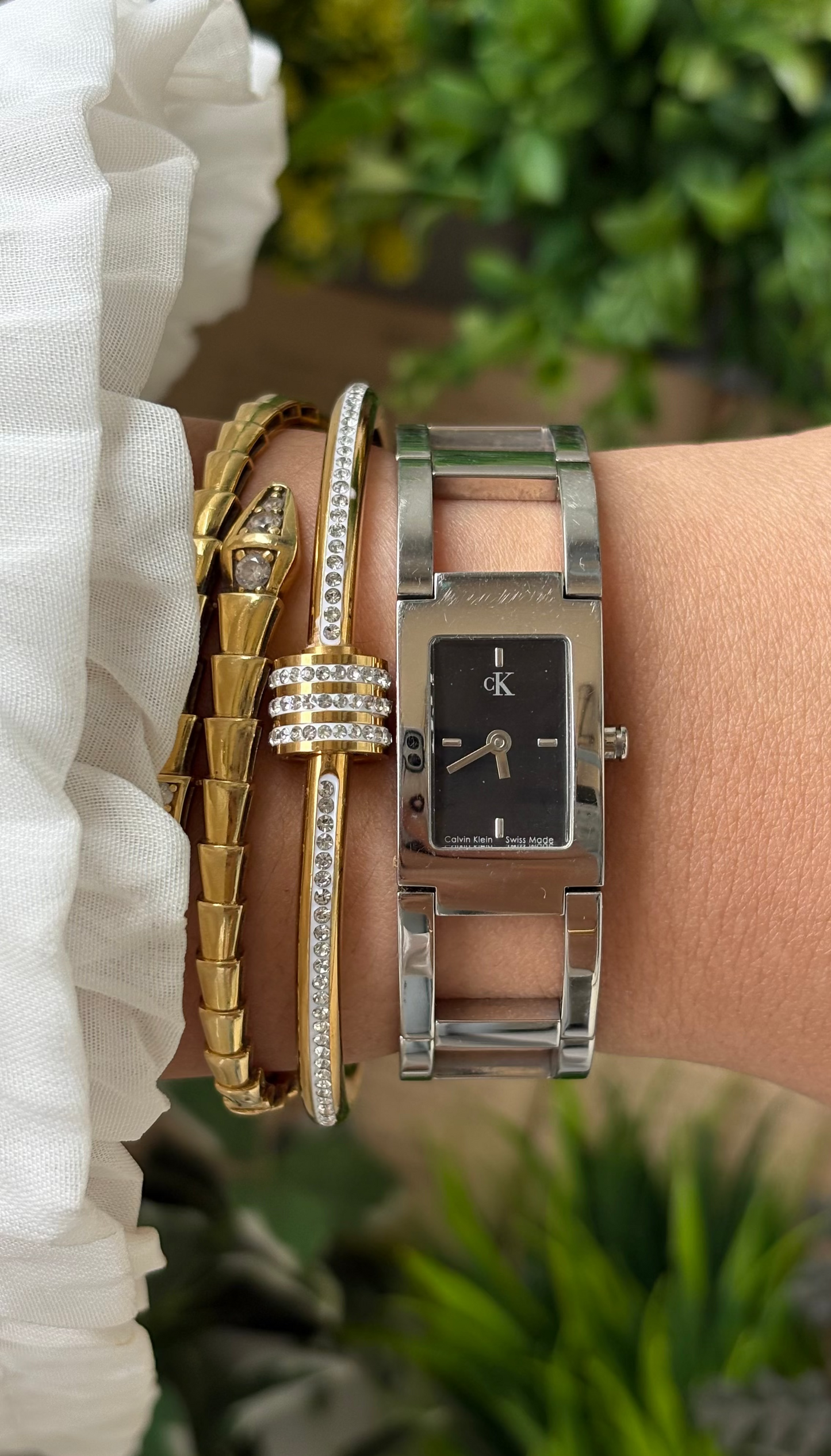 Vintage Calvin Klein Swiss Structured Chain Tank Watch in Silver Tone Quartz #00264