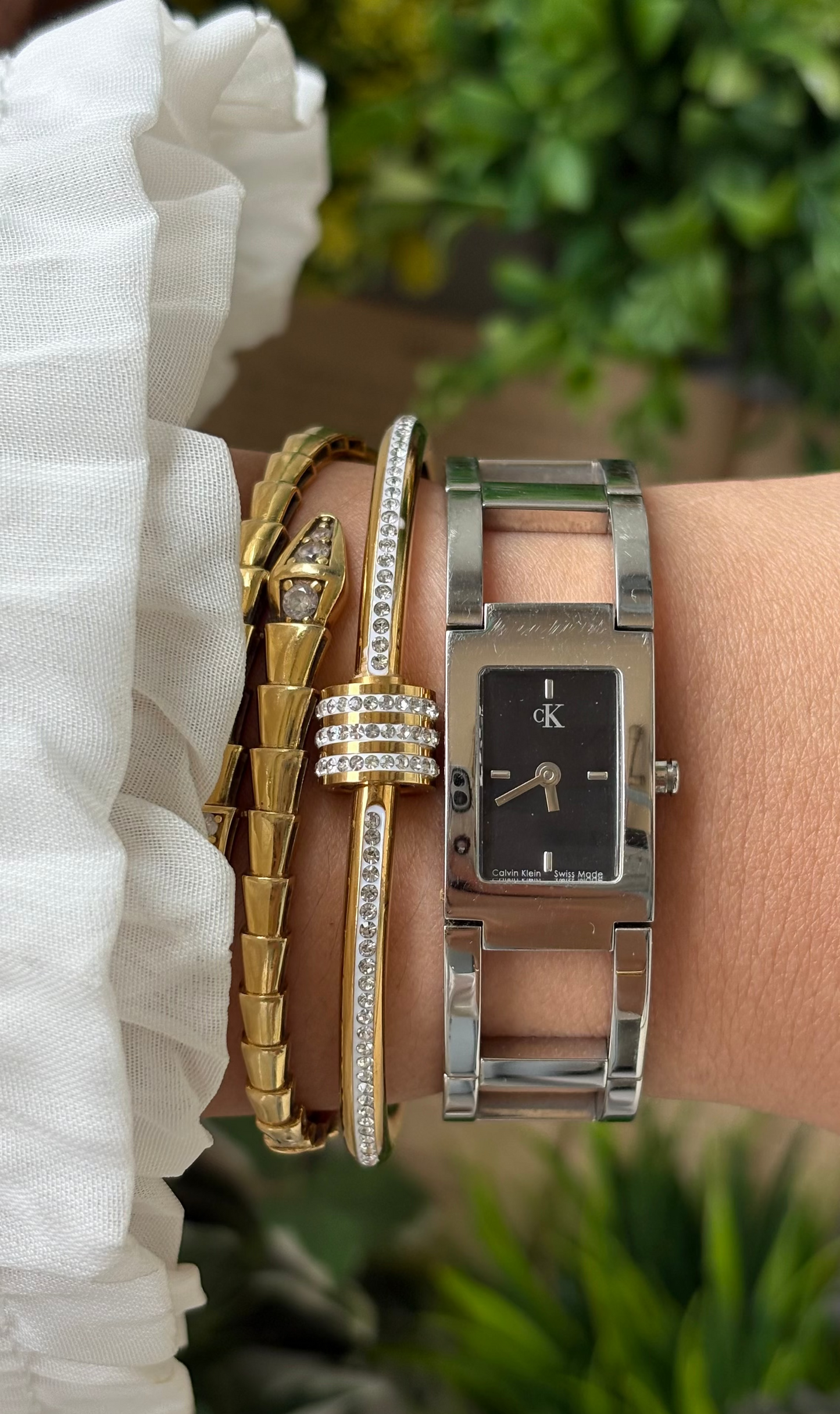 Vintage Calvin Klein Swiss Structured Chain Tank Watch in Silver Tone Quartz #00264