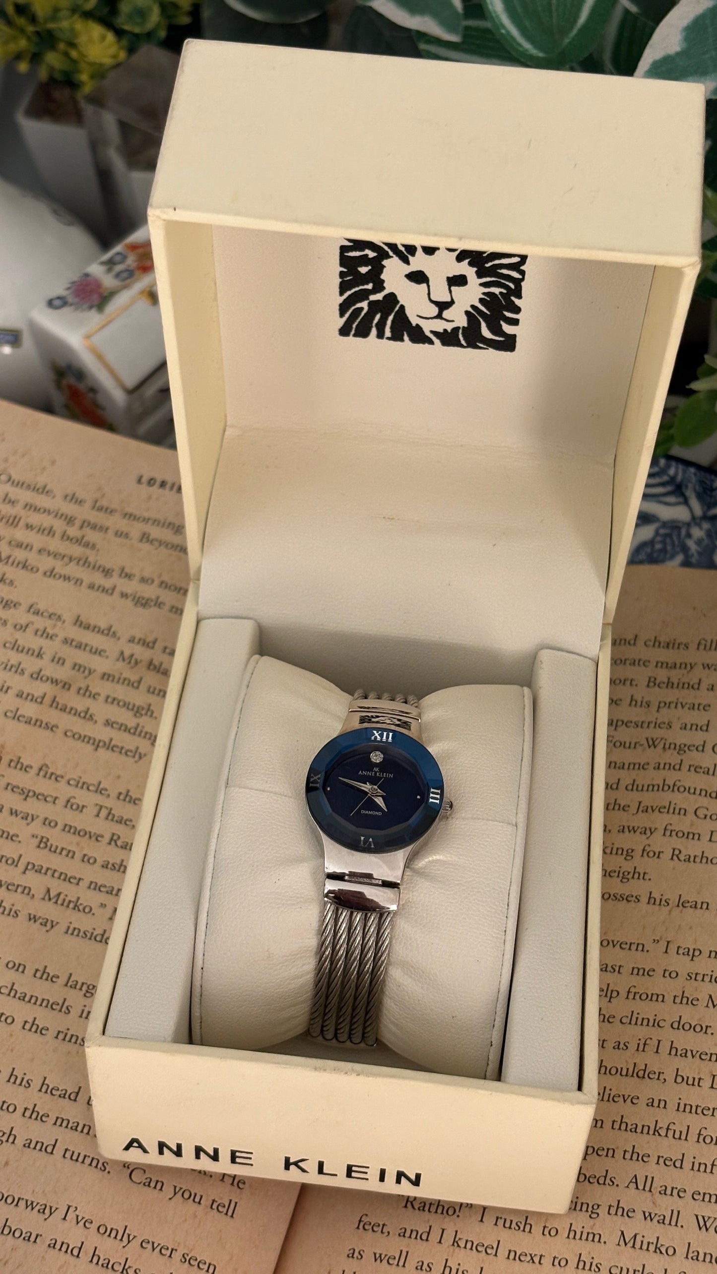 Rare Vintage Anne Klein Black Dial Multi Rope Bangle Watch in Silver Tone Quartz with Box