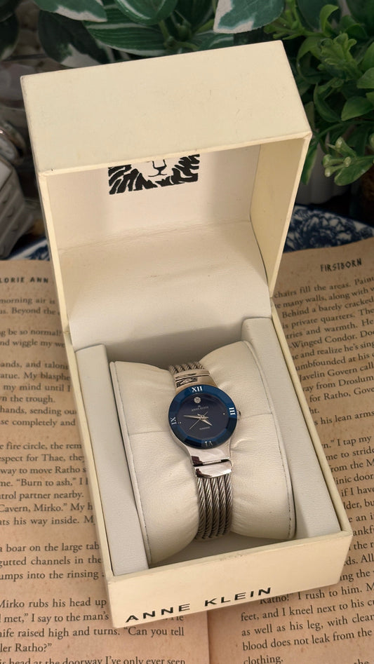 Rare Vintage Anne Klein Black Dial Multi Rope Bangle Watch in Silver Tone Quartz with Box