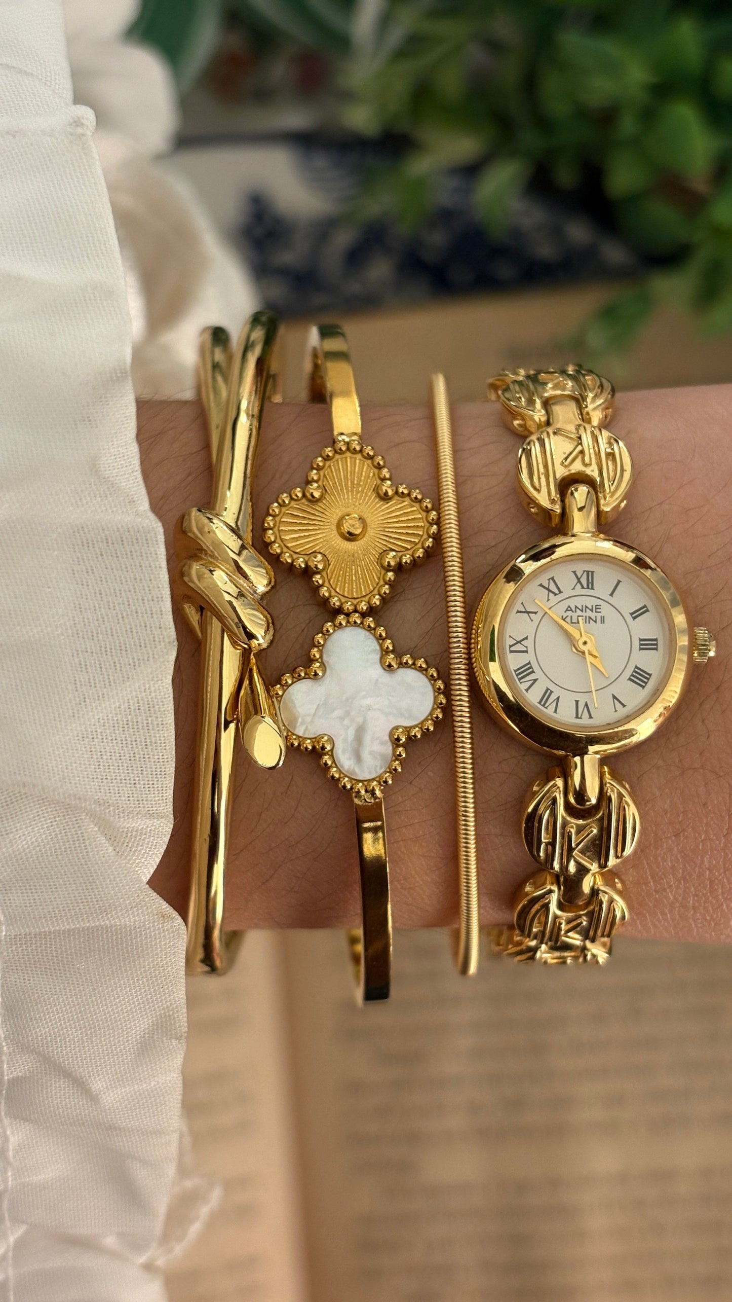 Rare Vintage Anne Klein Logo Bracelet Watch in Gold Tone Quartz with Box