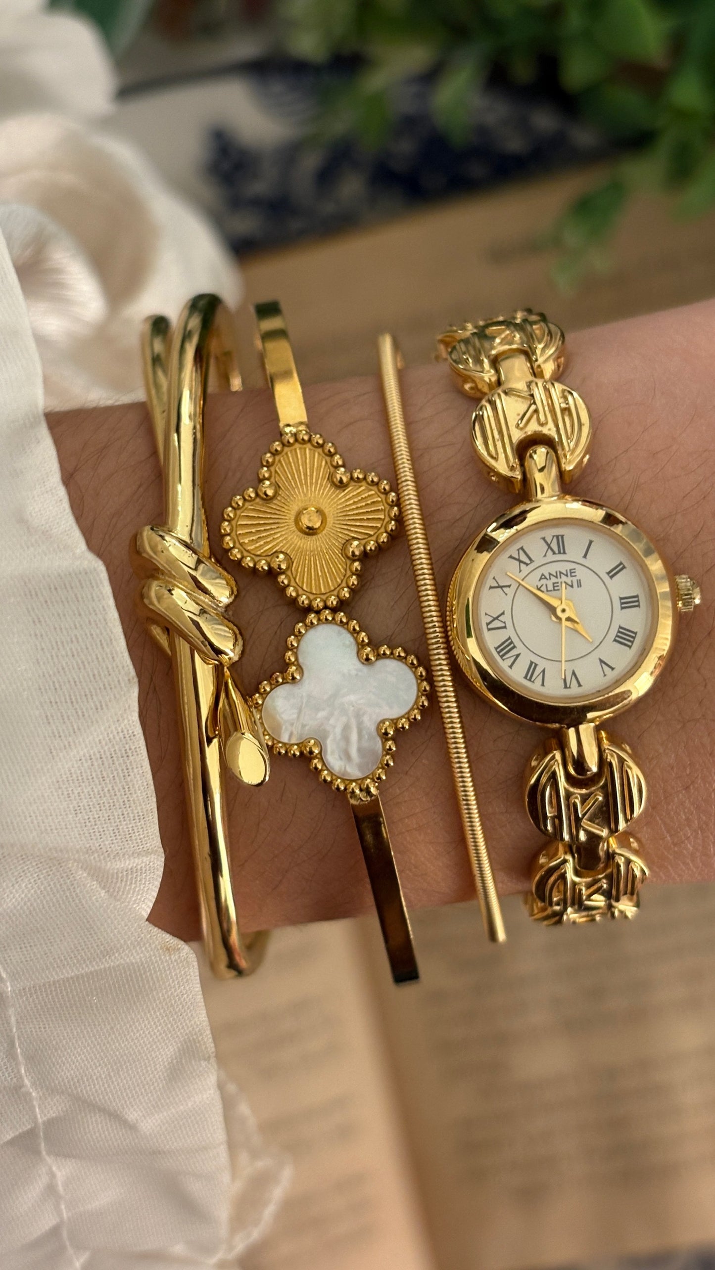 Rare Vintage Anne Klein Logo Bracelet Watch in Gold Tone Quartz with Box