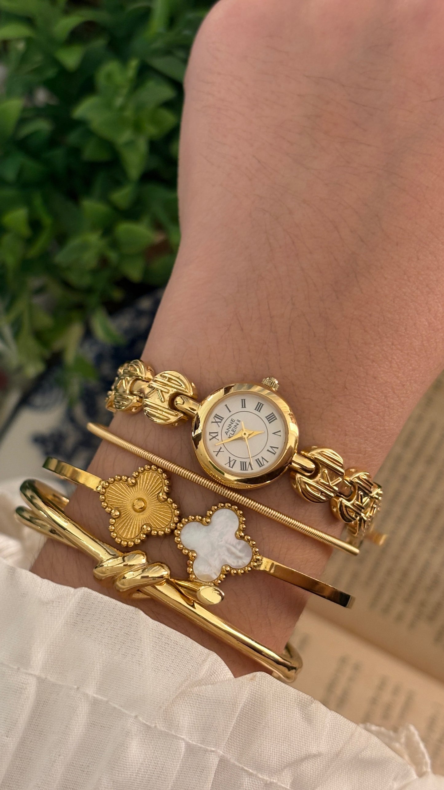 Rare Vintage Anne Klein Logo Bracelet Watch in Gold Tone Quartz with Box