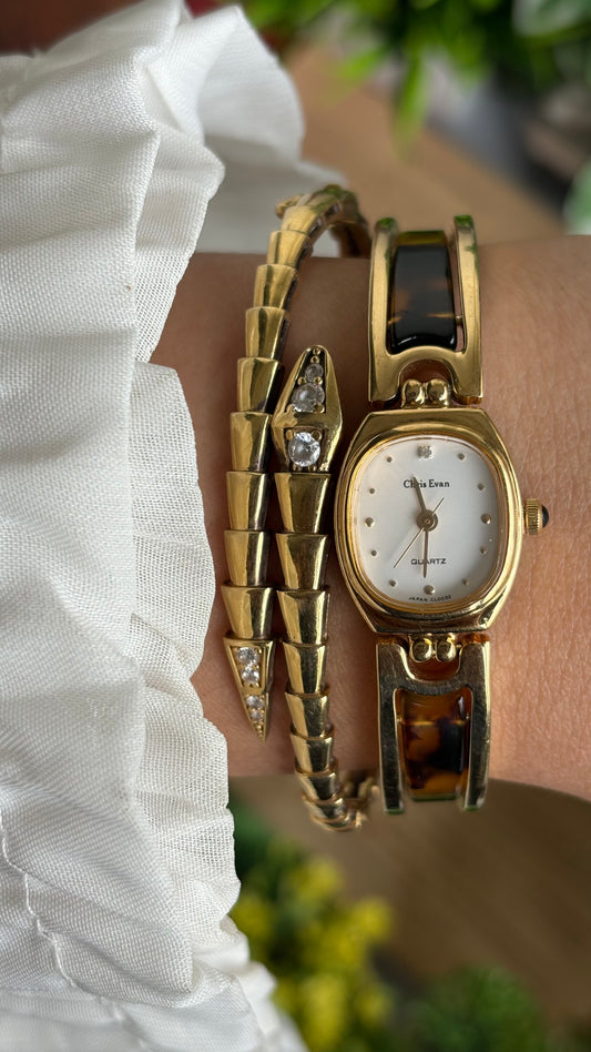 Vintage Chris Evan Watch in Gold Tone Tortoise Shell Pattern