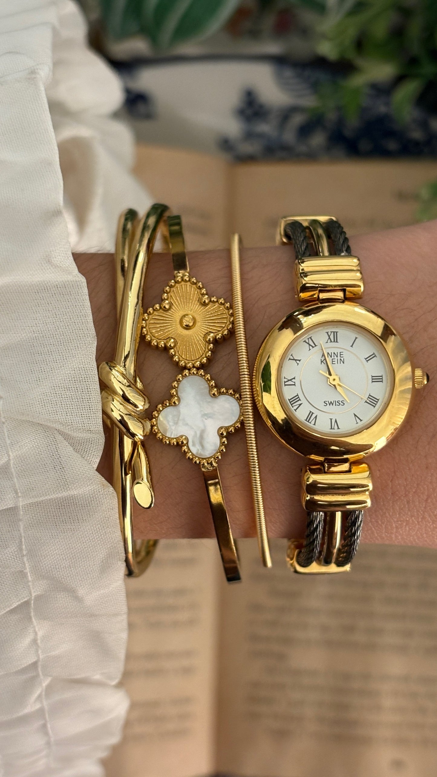 Rare Vintage Anne Klein II Twisted Rope Bangle Watch in Two-Tone Quartz with Box