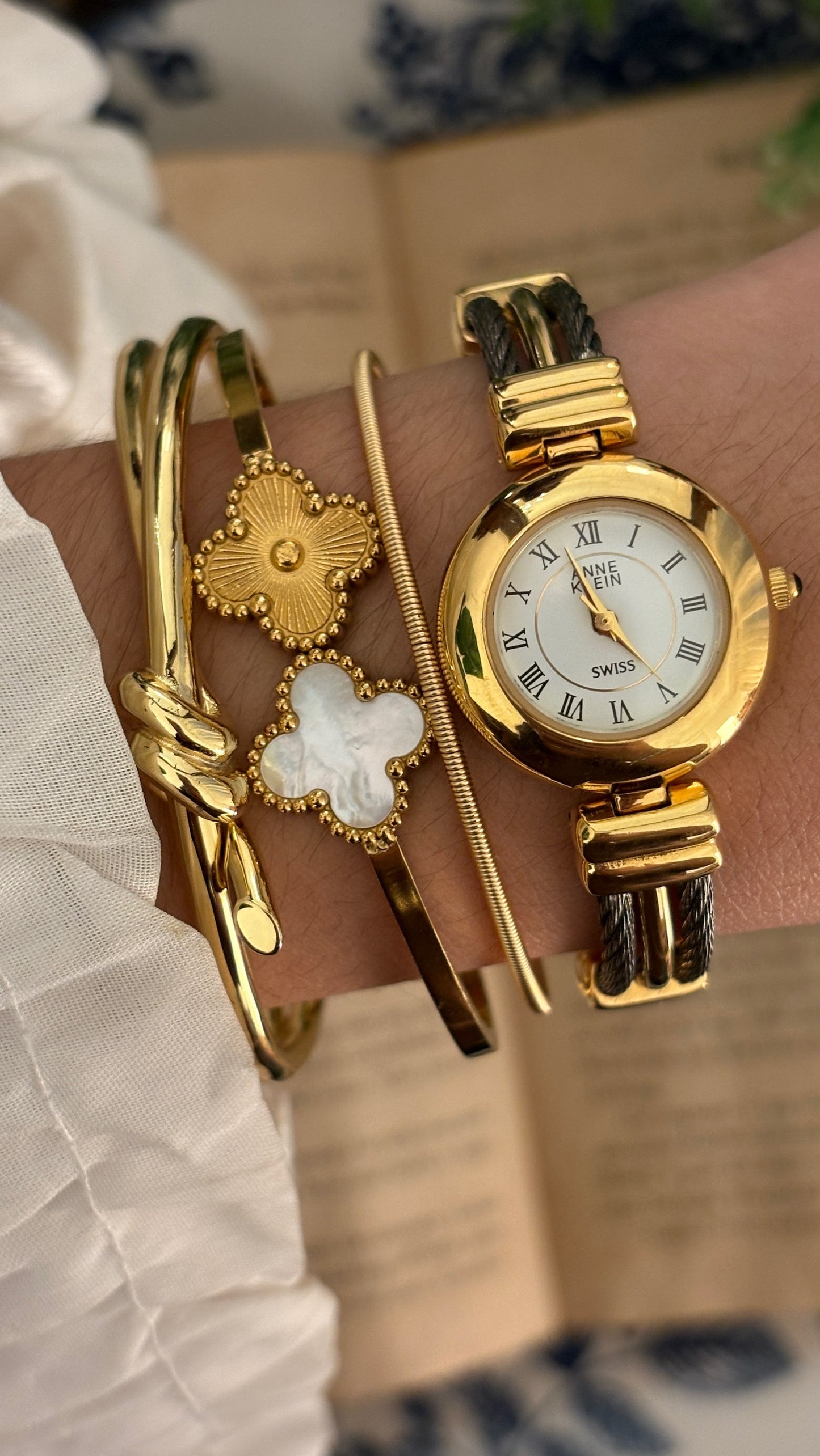 Rare Vintage Anne Klein II Twisted Rope Bangle Watch in Two-Tone Quartz with Box