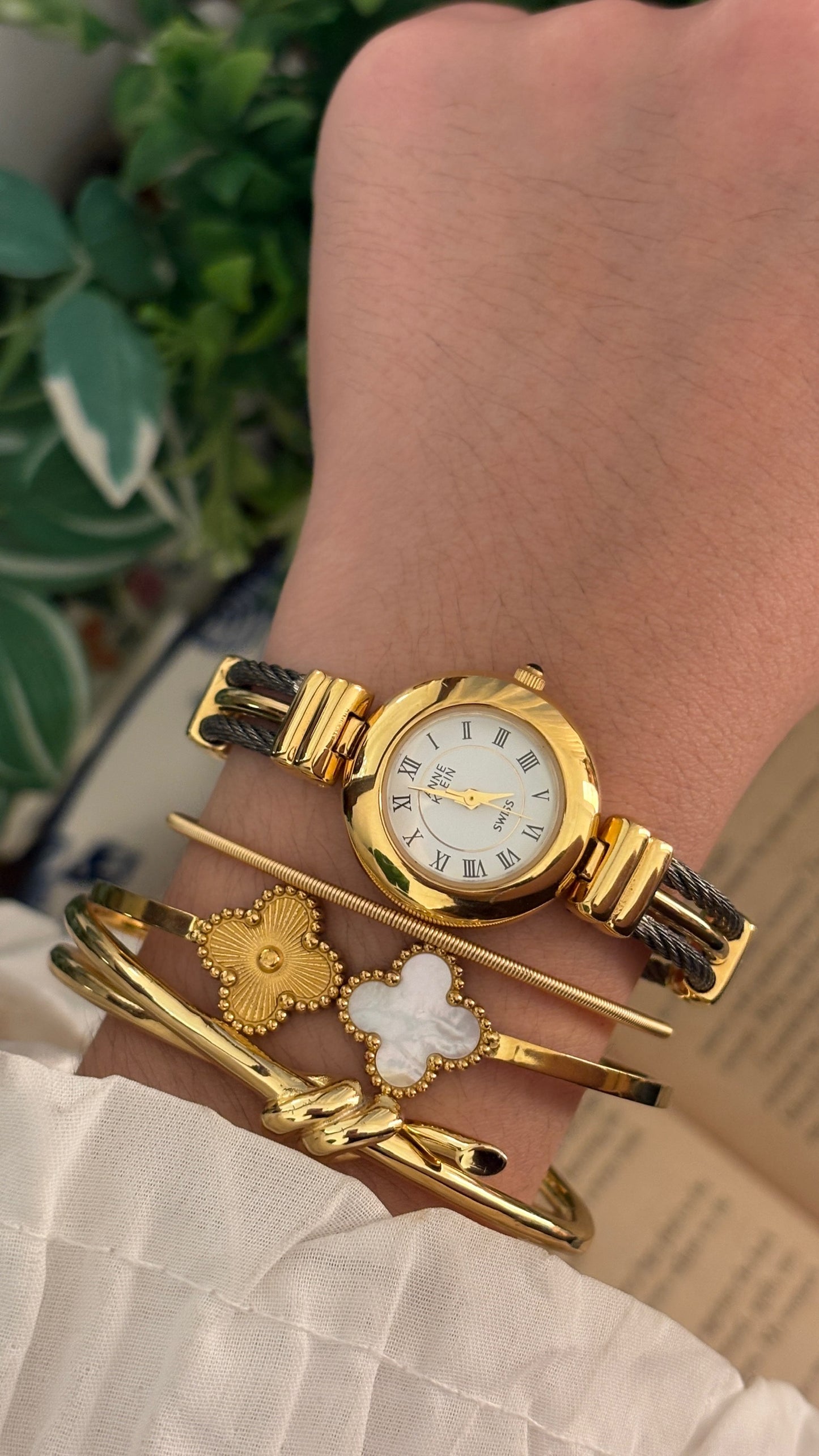 Rare Vintage Anne Klein II Twisted Rope Bangle Watch in Two-Tone Quartz with Box