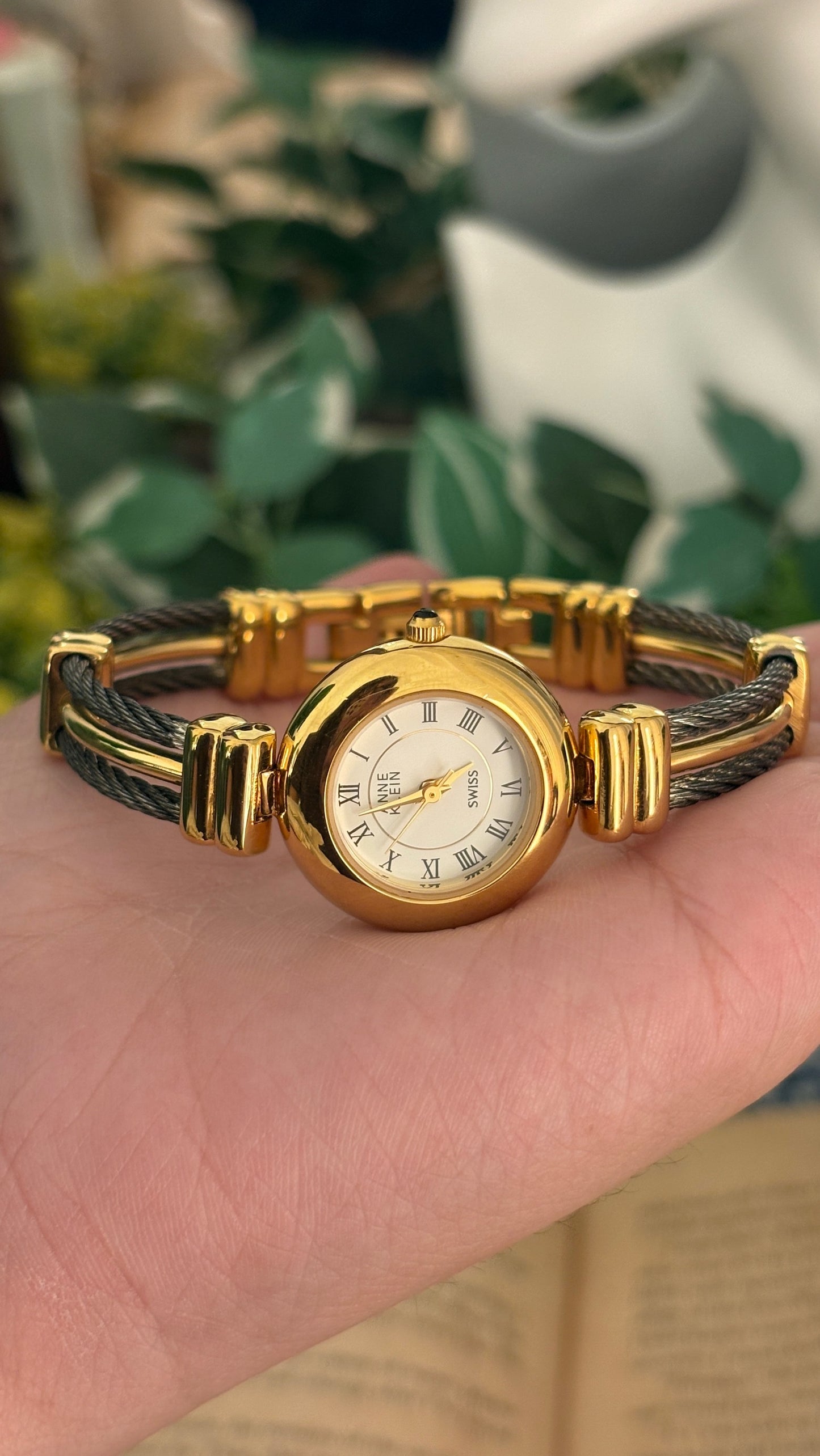 Rare Vintage Anne Klein II Twisted Rope Bangle Watch in Two-Tone Quartz with Box