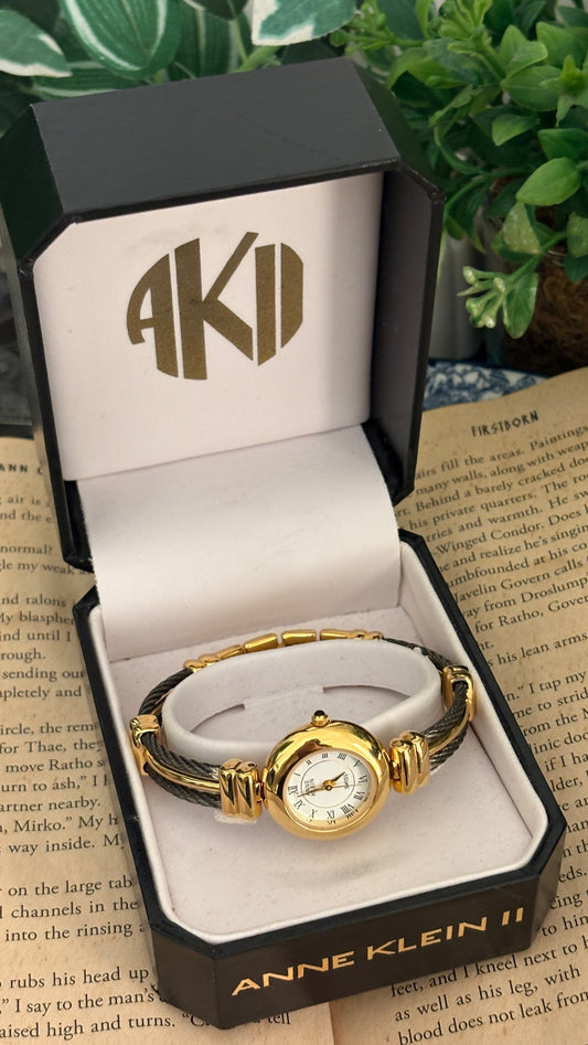Rare Vintage Anne Klein II Twisted Rope Bangle Watch in Two-Tone Quartz with Box