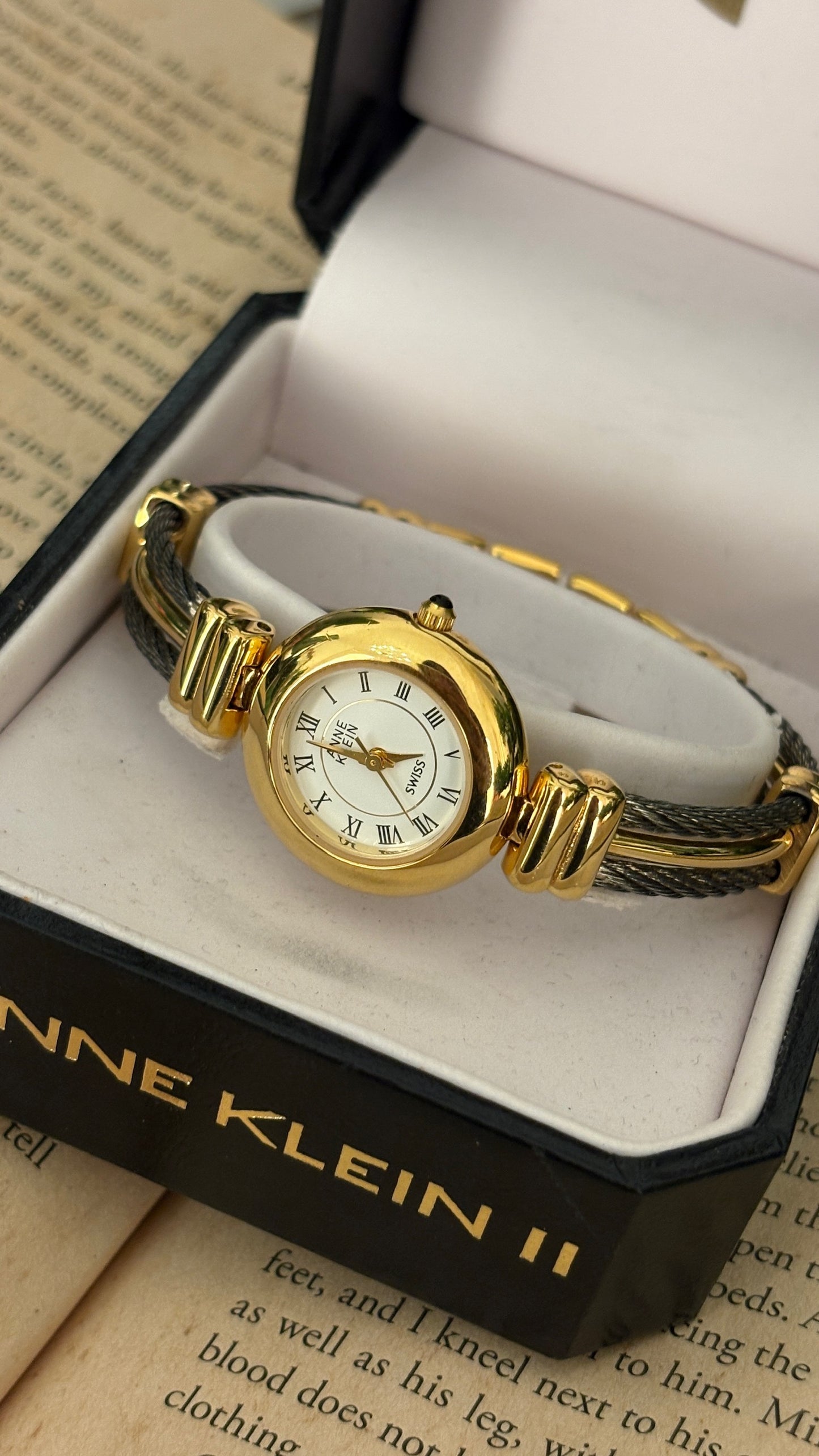 Rare Vintage Anne Klein II Twisted Rope Bangle Watch in Two-Tone Quartz with Box