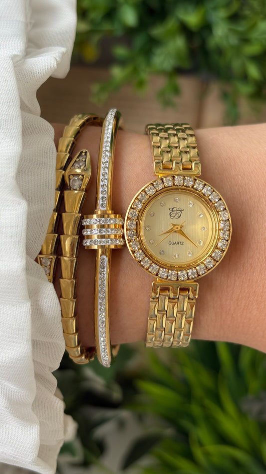 Rare Vintage Elizabeth Taylor Interchangeable Rhinestone Bezel (Watch only) in Gold Tone Quartz #00219