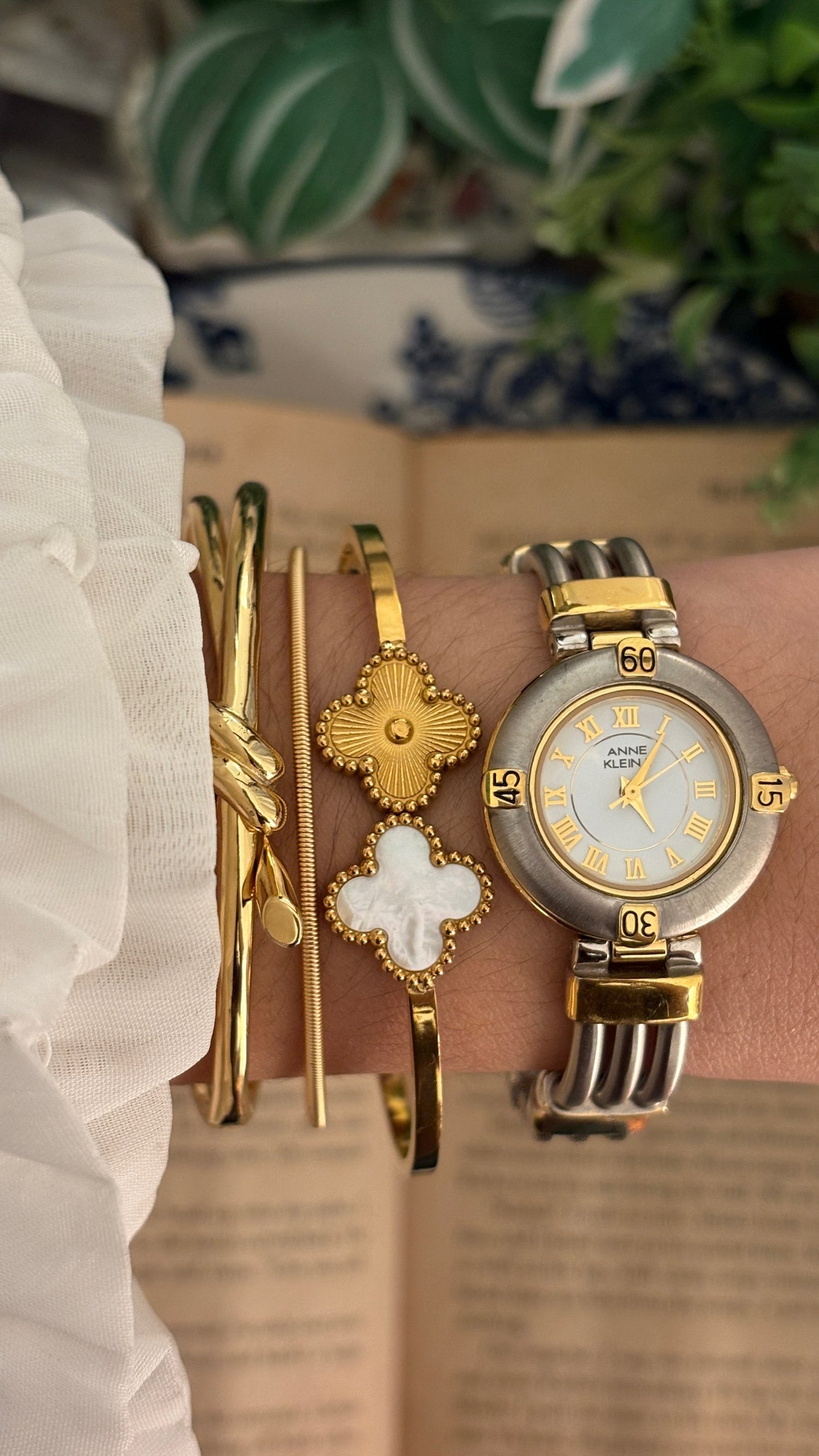Rare Vintage Anne Klein II Interchangeable Bezel Multi-Bangle Watch Set in Two-Tone Quartz with Box