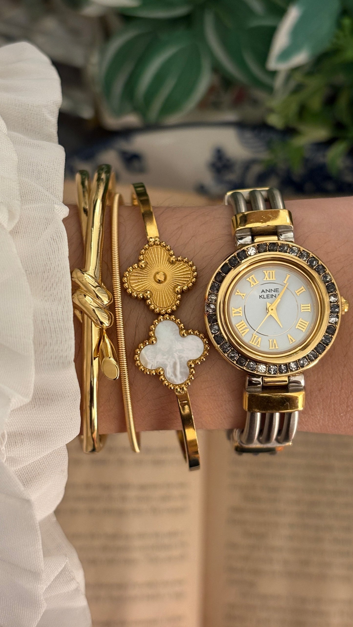 Rare Vintage Anne Klein II Interchangeable Bezel Multi-Bangle Watch Set in Two-Tone Quartz with Box