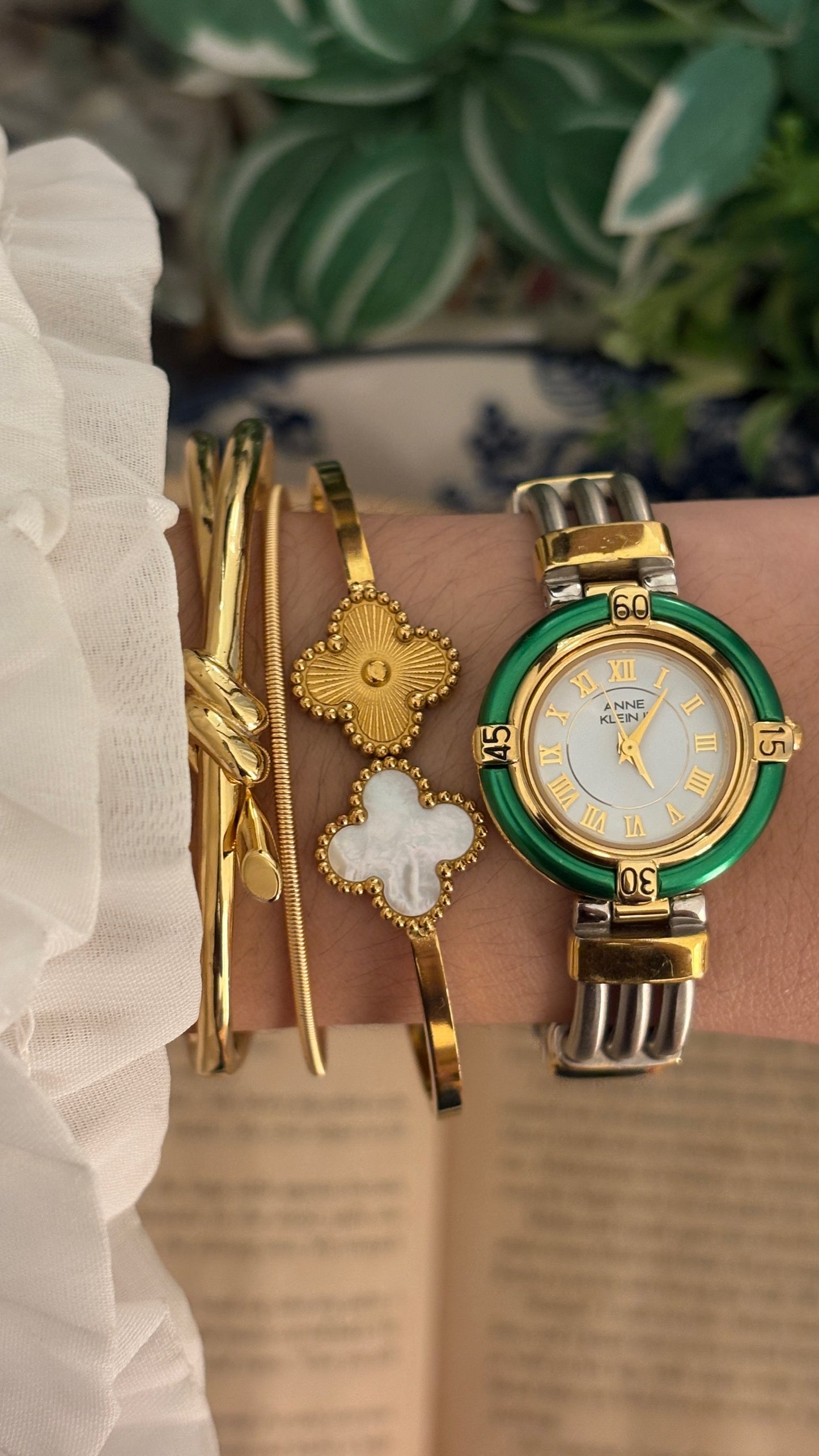 Rare Vintage Anne Klein II Interchangeable Bezel Multi-Bangle Watch Set in Two-Tone Quartz with Box