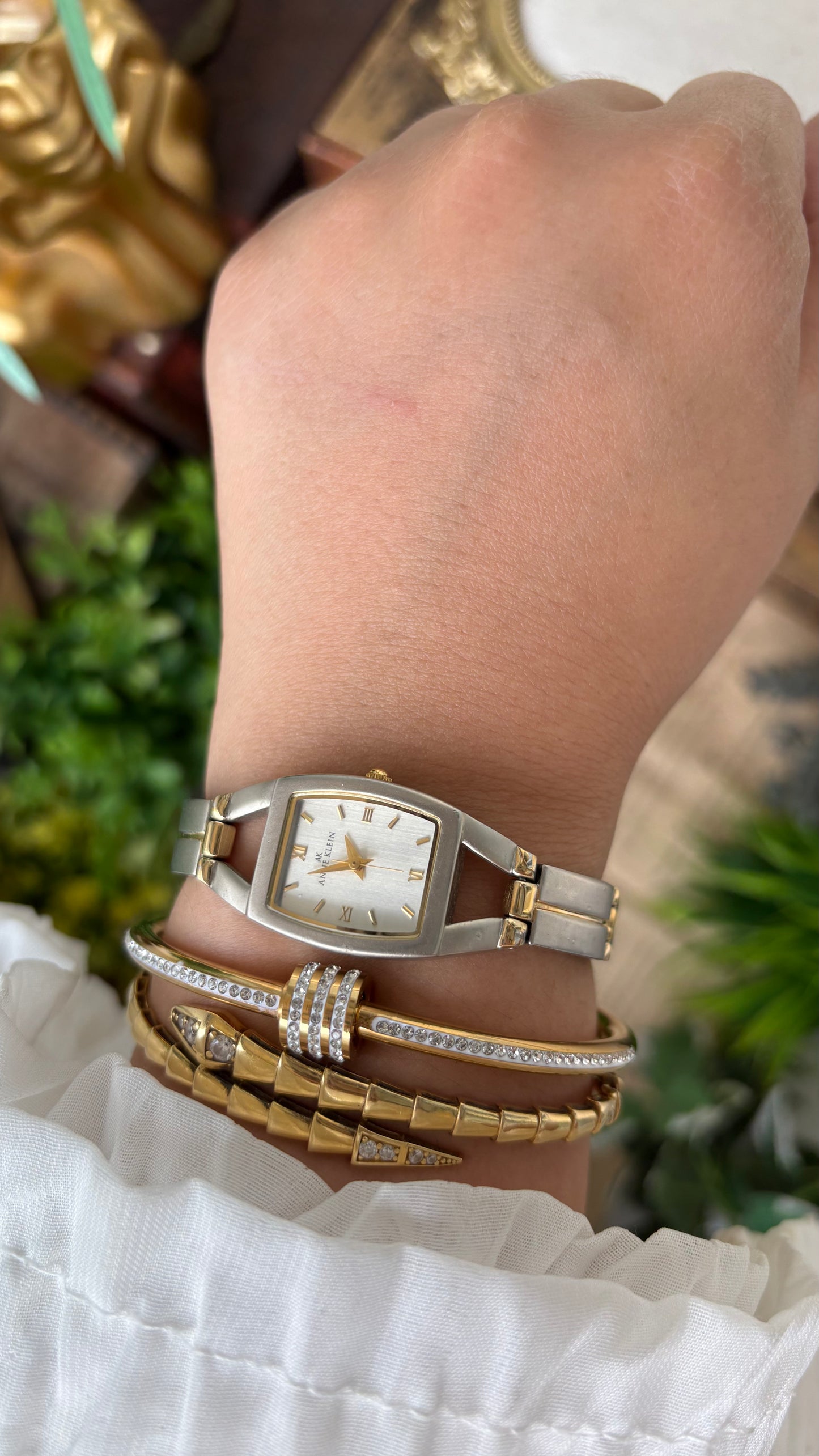 Vintage Anne Klein Elegant Eye Dial Watch in Two-Tone Quartz #00231