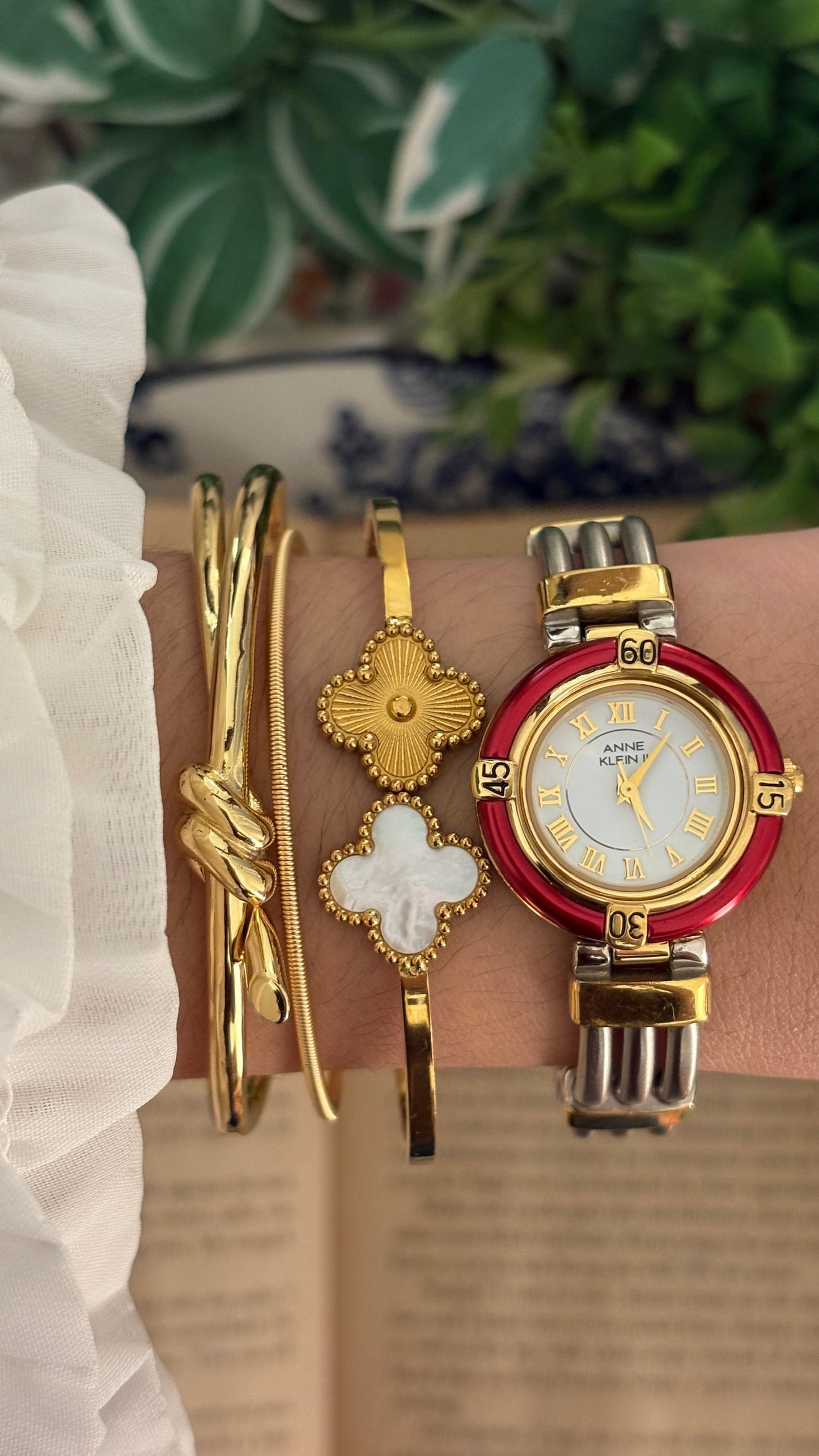 Rare Vintage Anne Klein II Interchangeable Bezel Multi-Bangle Watch Set in Two-Tone Quartz with Box