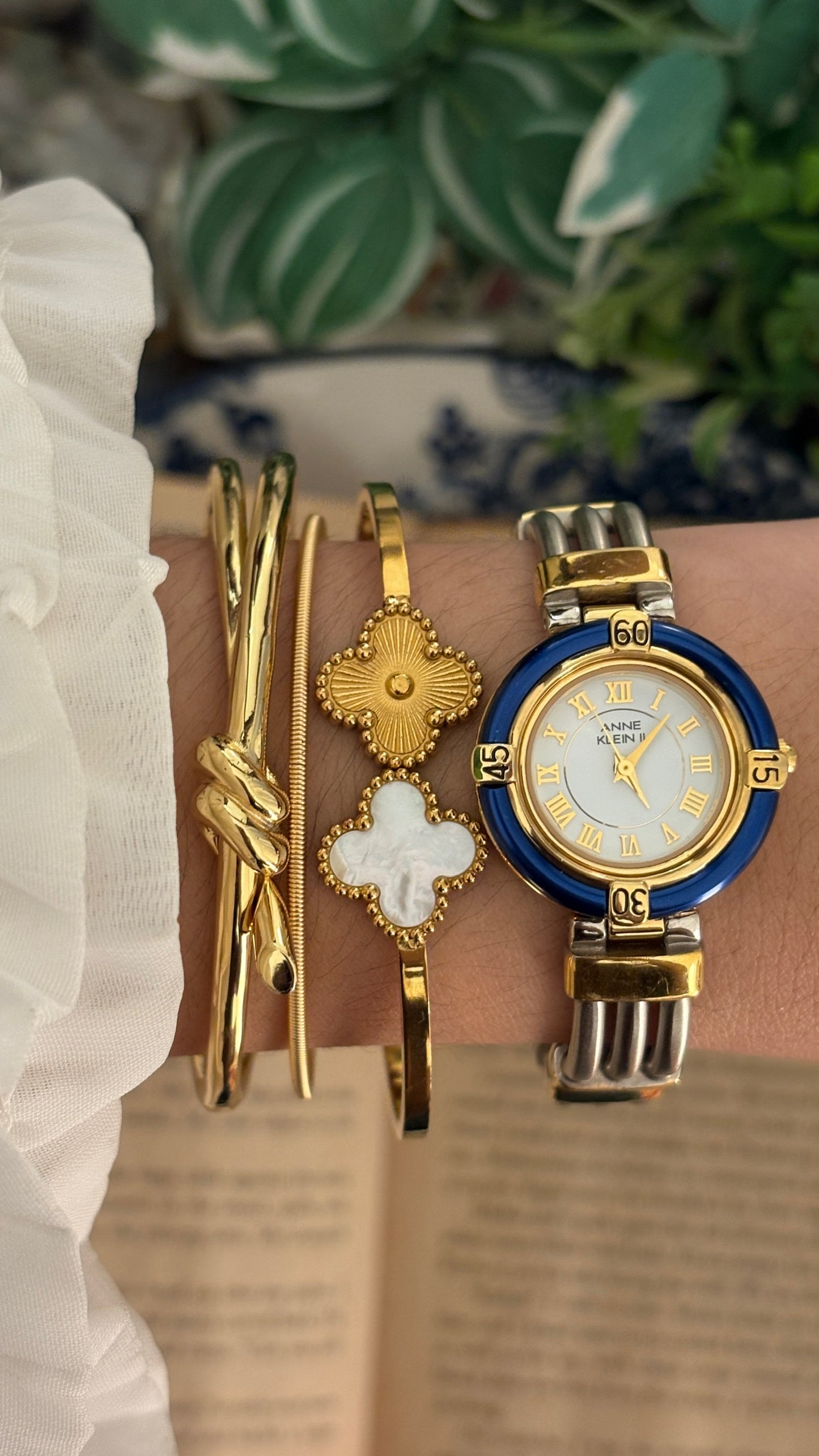 Rare Vintage Anne Klein II Interchangeable Bezel Multi-Bangle Watch Set in Two-Tone Quartz with Box