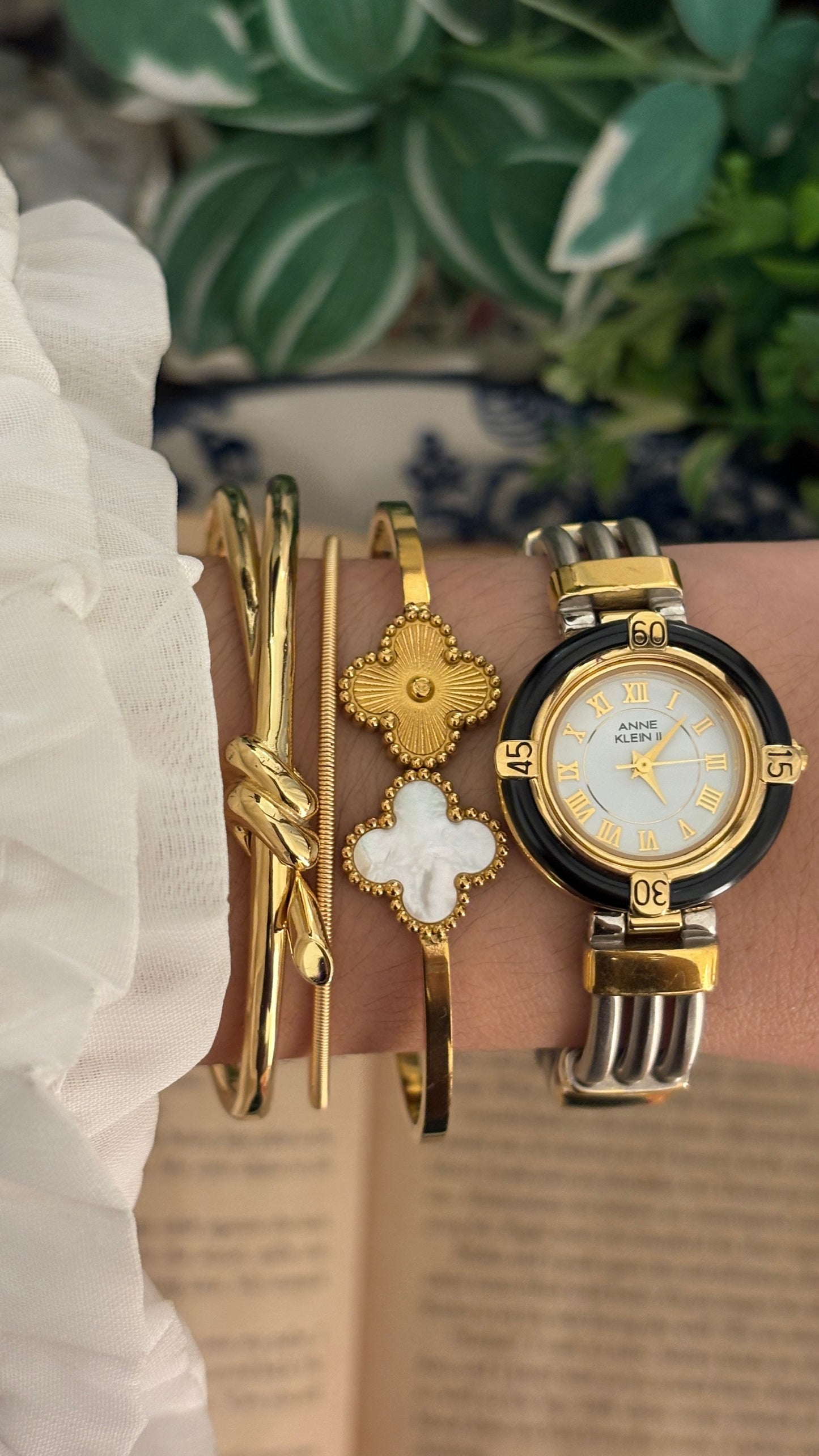 Rare Vintage Anne Klein II Interchangeable Bezel Multi-Bangle Watch Set in Two-Tone Quartz with Box