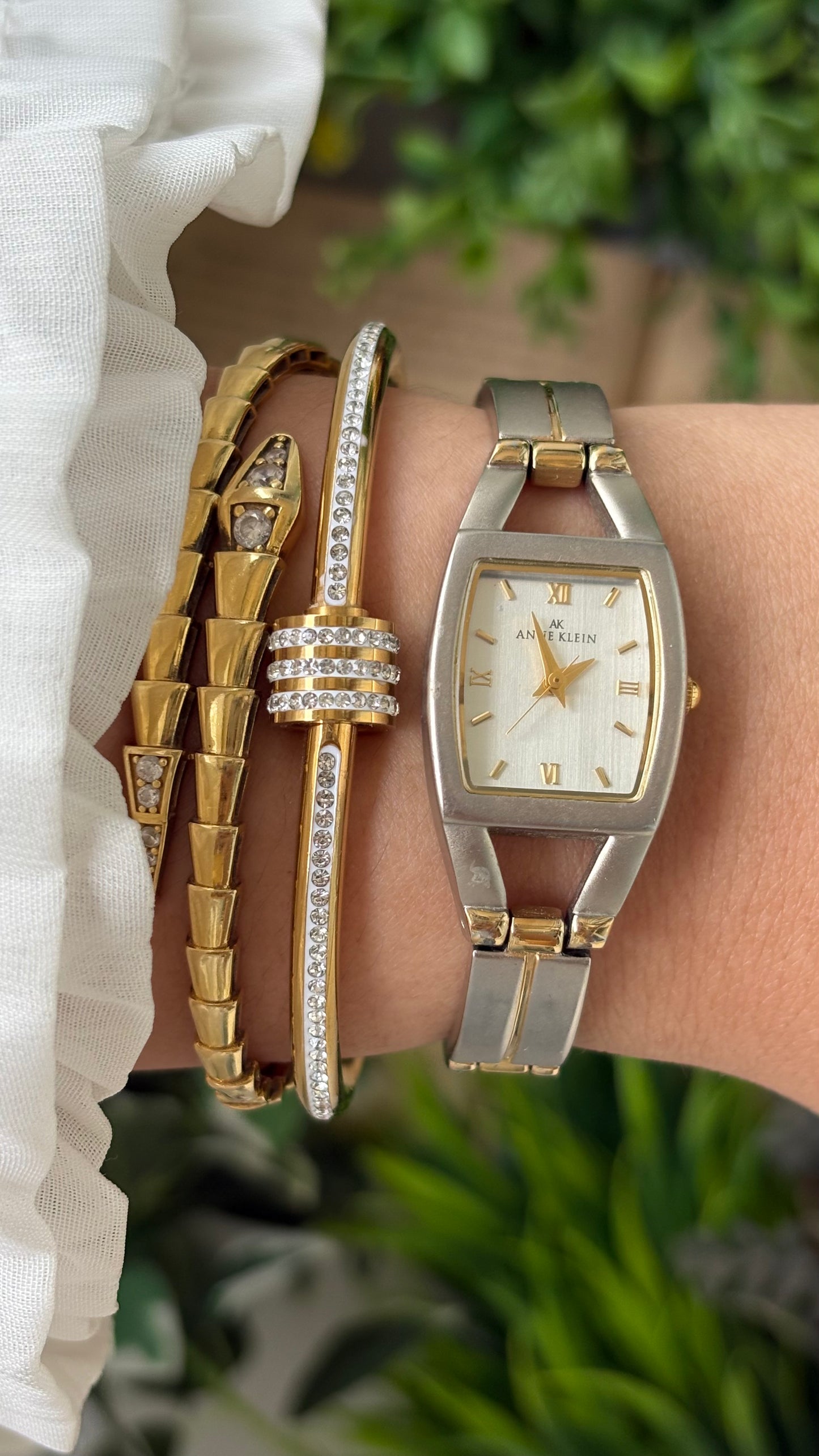 Vintage Anne Klein Elegant Eye Dial Watch in Two-Tone Quartz #00231