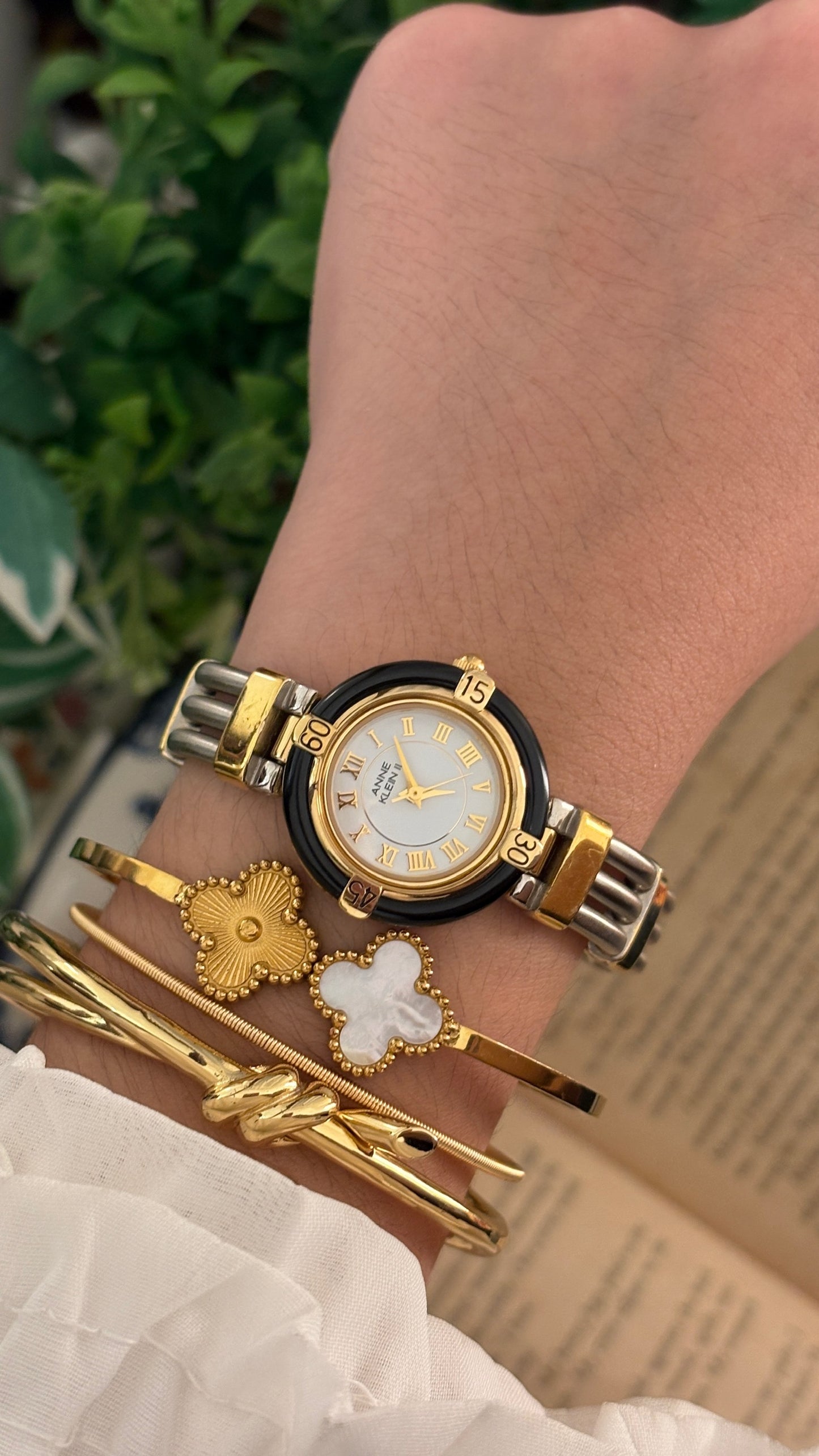 Rare Vintage Anne Klein II Interchangeable Bezel Multi-Bangle Watch Set in Two-Tone Quartz with Box