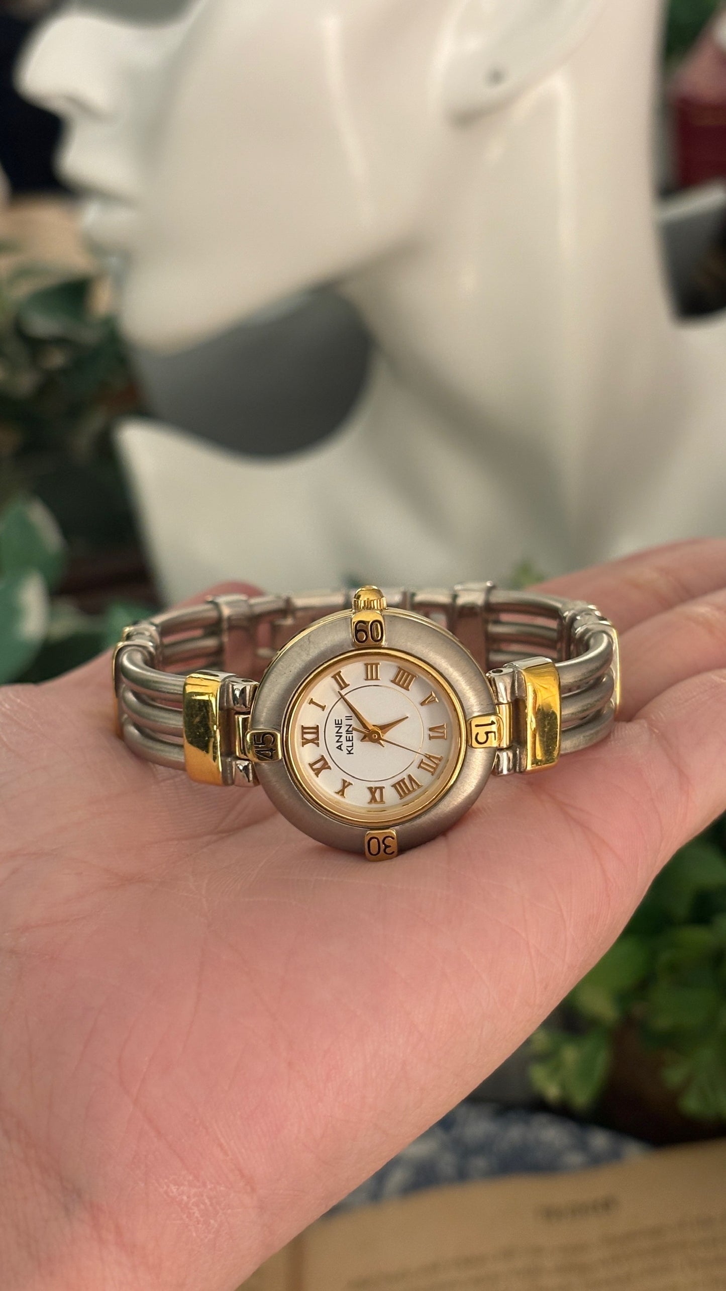 Rare Vintage Anne Klein II Interchangeable Bezel Multi-Bangle Watch Set in Two-Tone Quartz with Box