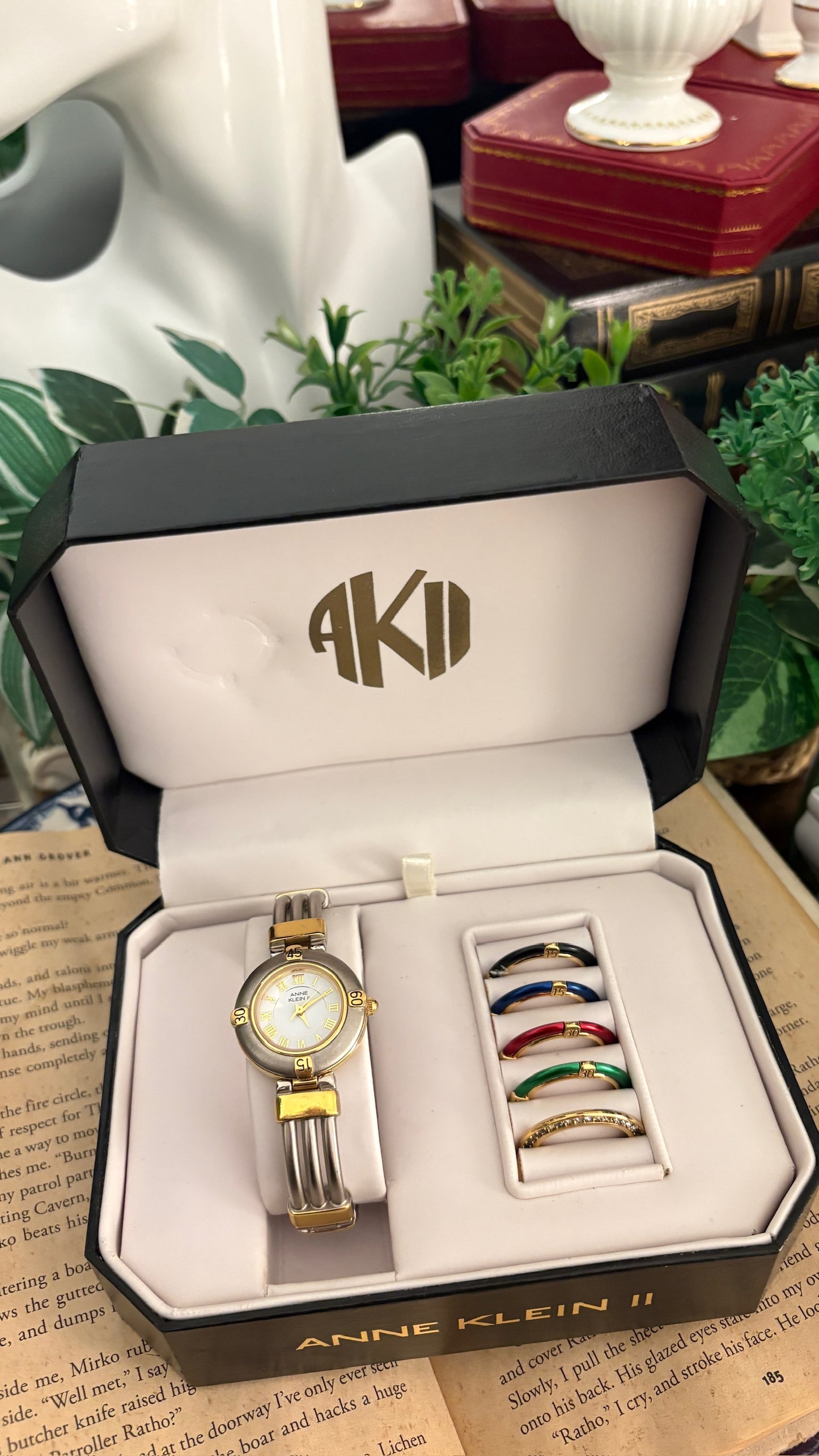 Rare Vintage Anne Klein II Interchangeable Bezel Multi-Bangle Watch Set in Two-Tone Quartz with Box