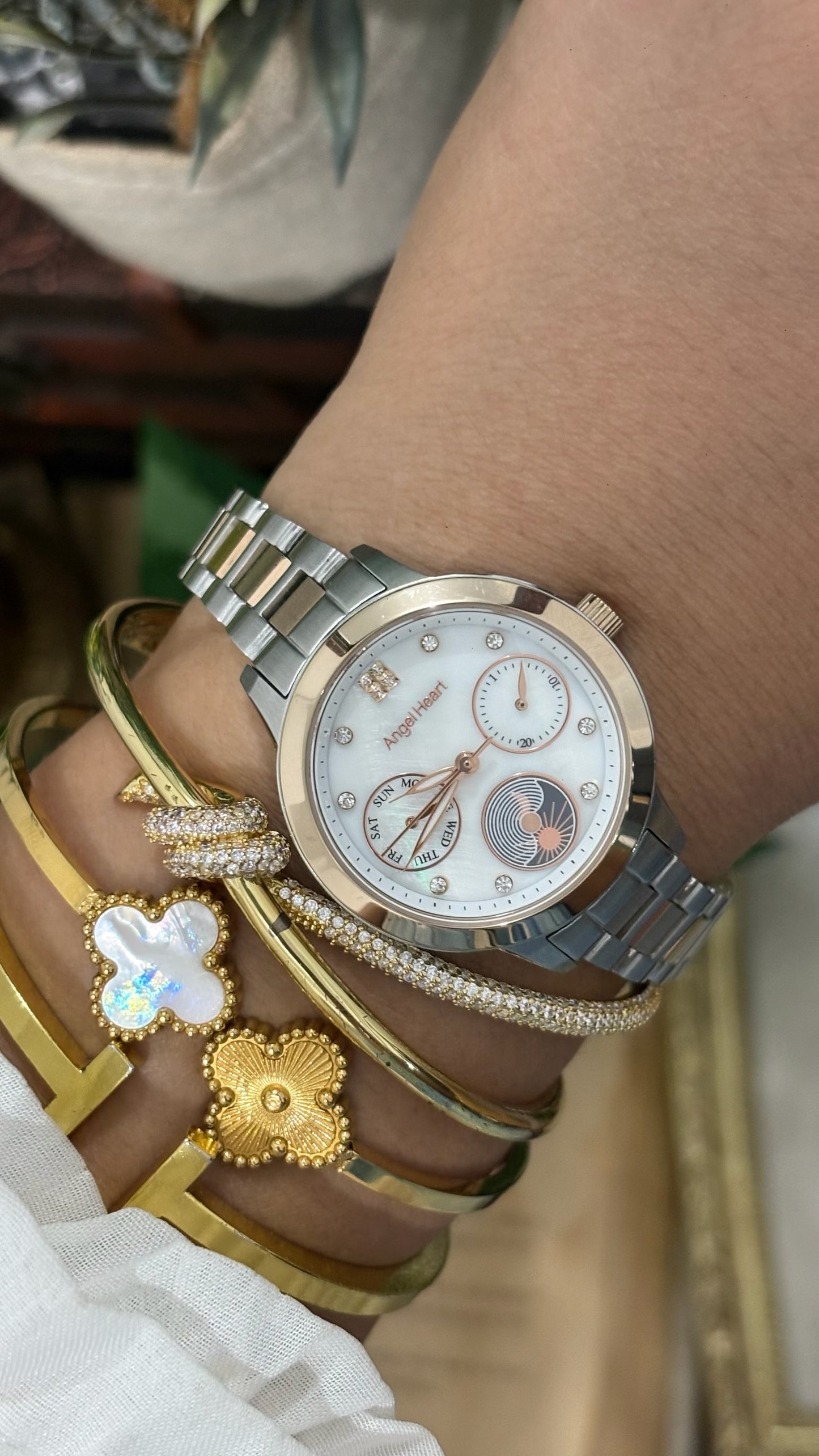 Rare Vintage Angel Heart Chrono Sun and Moon Phase Watch in Two-Tone Quartz