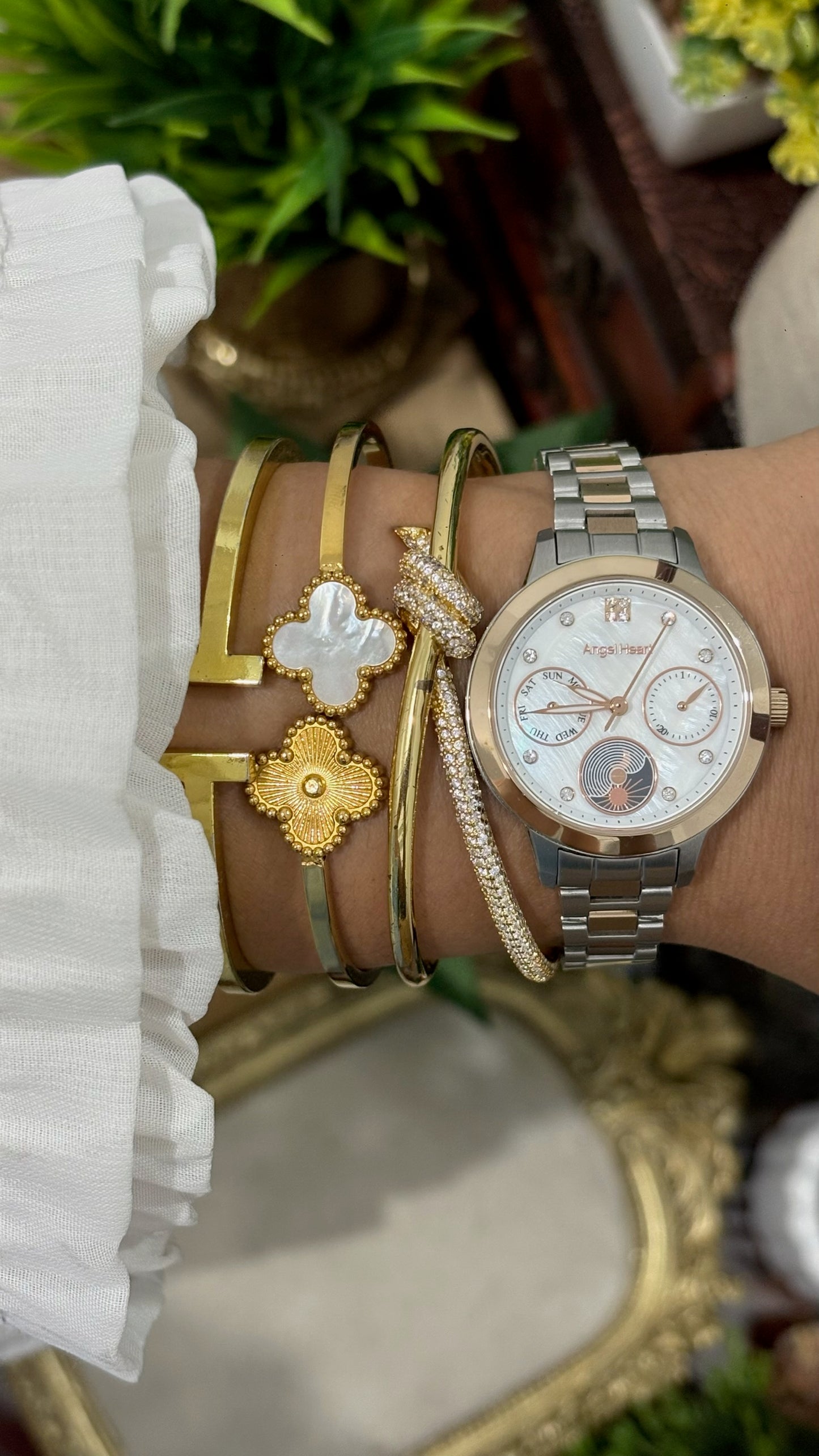 Rare Vintage Angel Heart Chrono Sun and Moon Phase Watch in Two-Tone Quartz