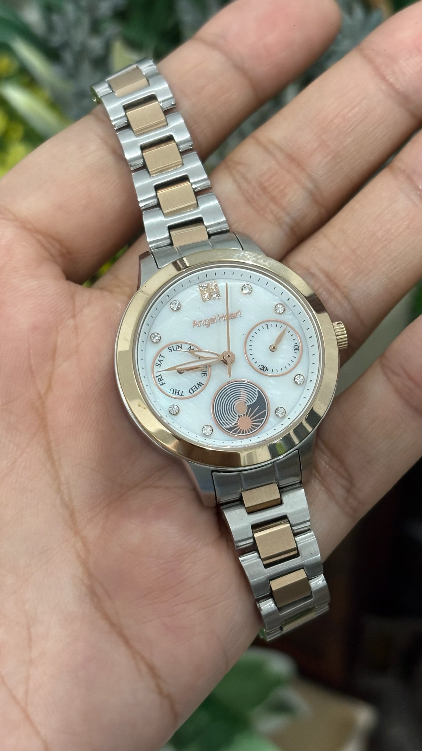 Rare Vintage Angel Heart Chrono Sun and Moon Phase Watch in Two-Tone Quartz