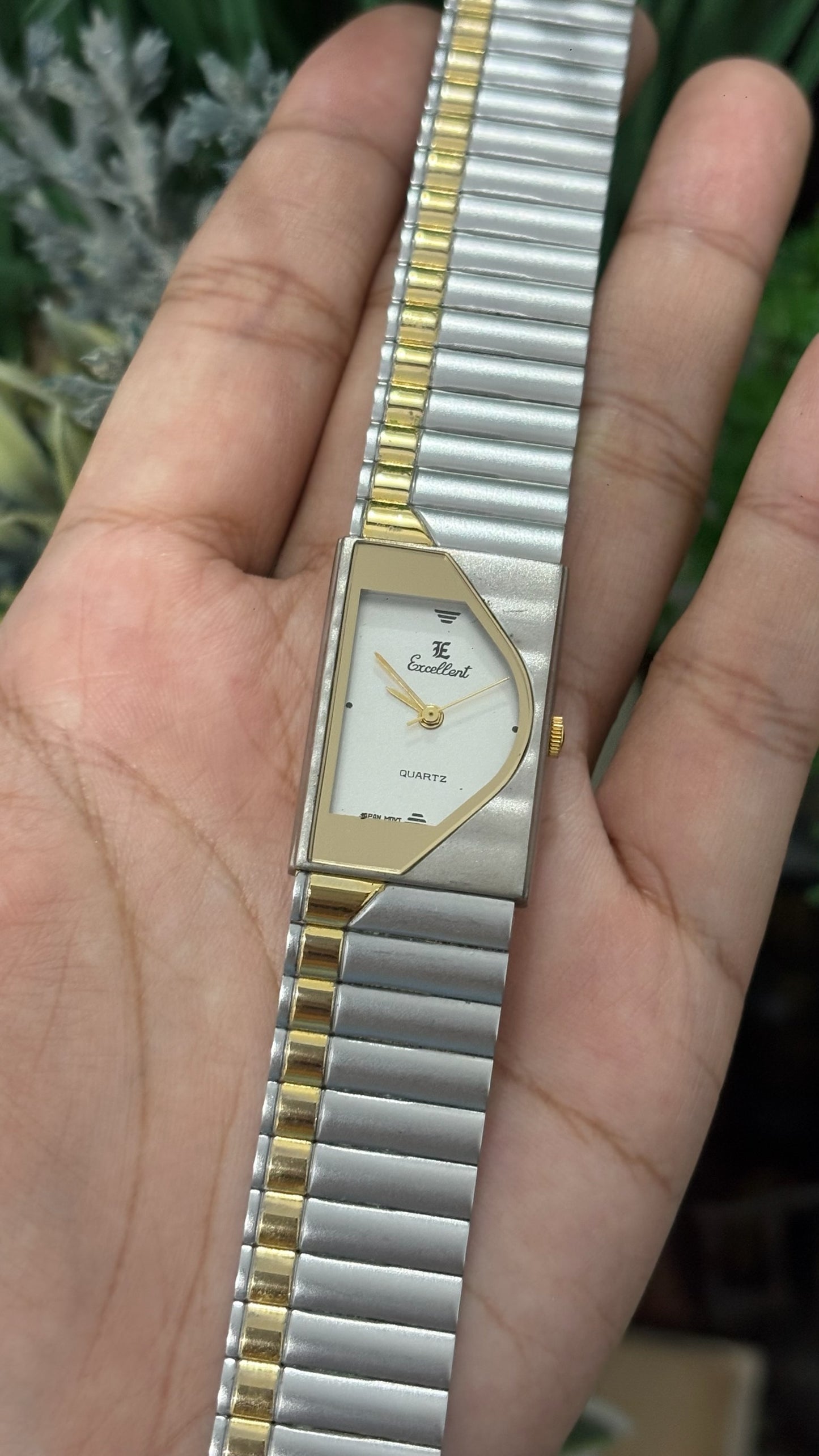 Rare Vintage Excellent Halfmoon Tank Watch in Two-Tone Quartz Seiko-Inspired