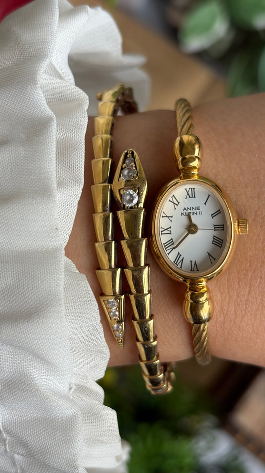 Extremely Rare Vintage Anne Klein Baignoire Watch in Gold Tone Roman Dial