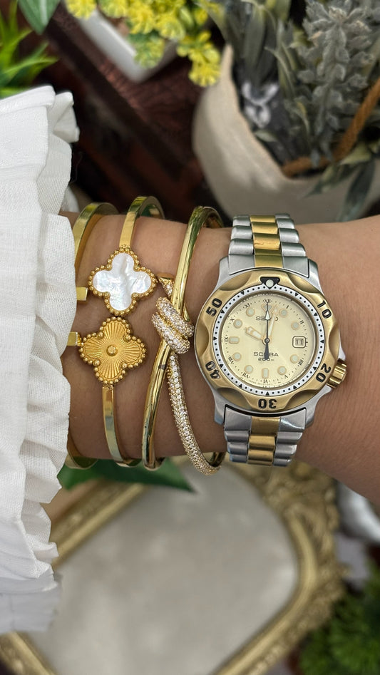 Extremely Rare Seiko Scuba Diver's Watch with Date Window in Two-Tone Quartz